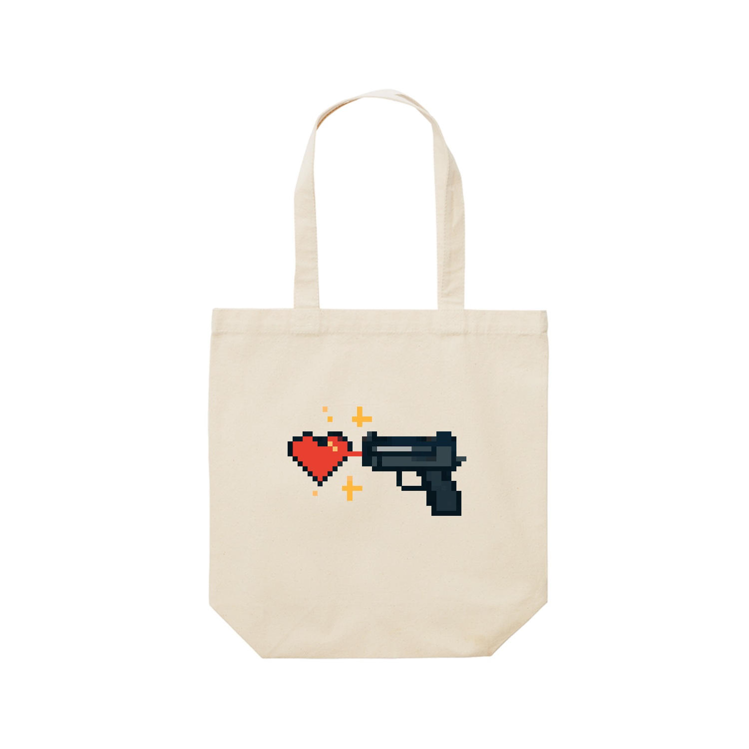 銃とハート レギュラーキャンバストートバッグ(M) (フルカラー転写プリント)