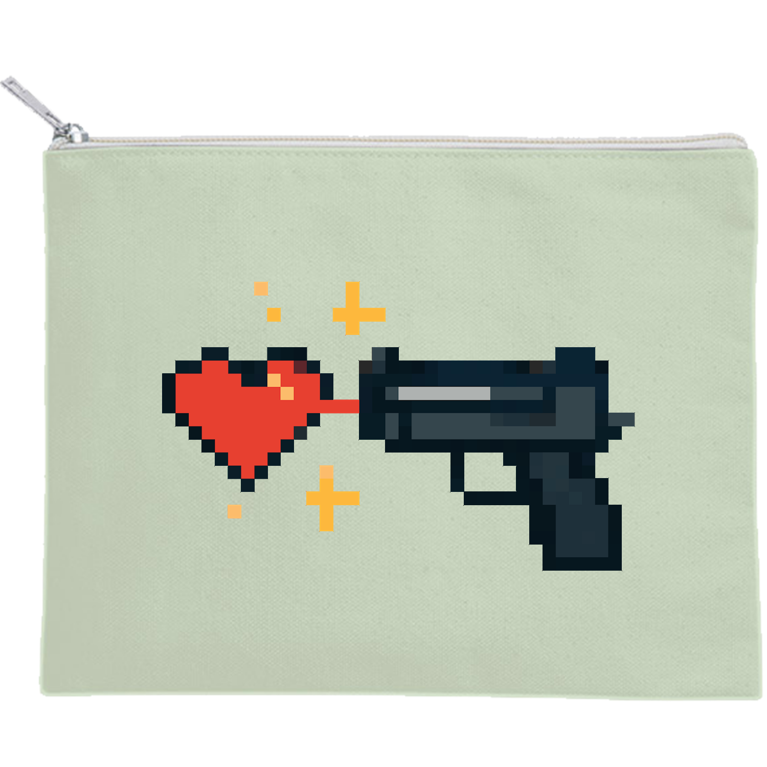 銃とハート キャンバスフラットポーチ（M）【白プリント有】