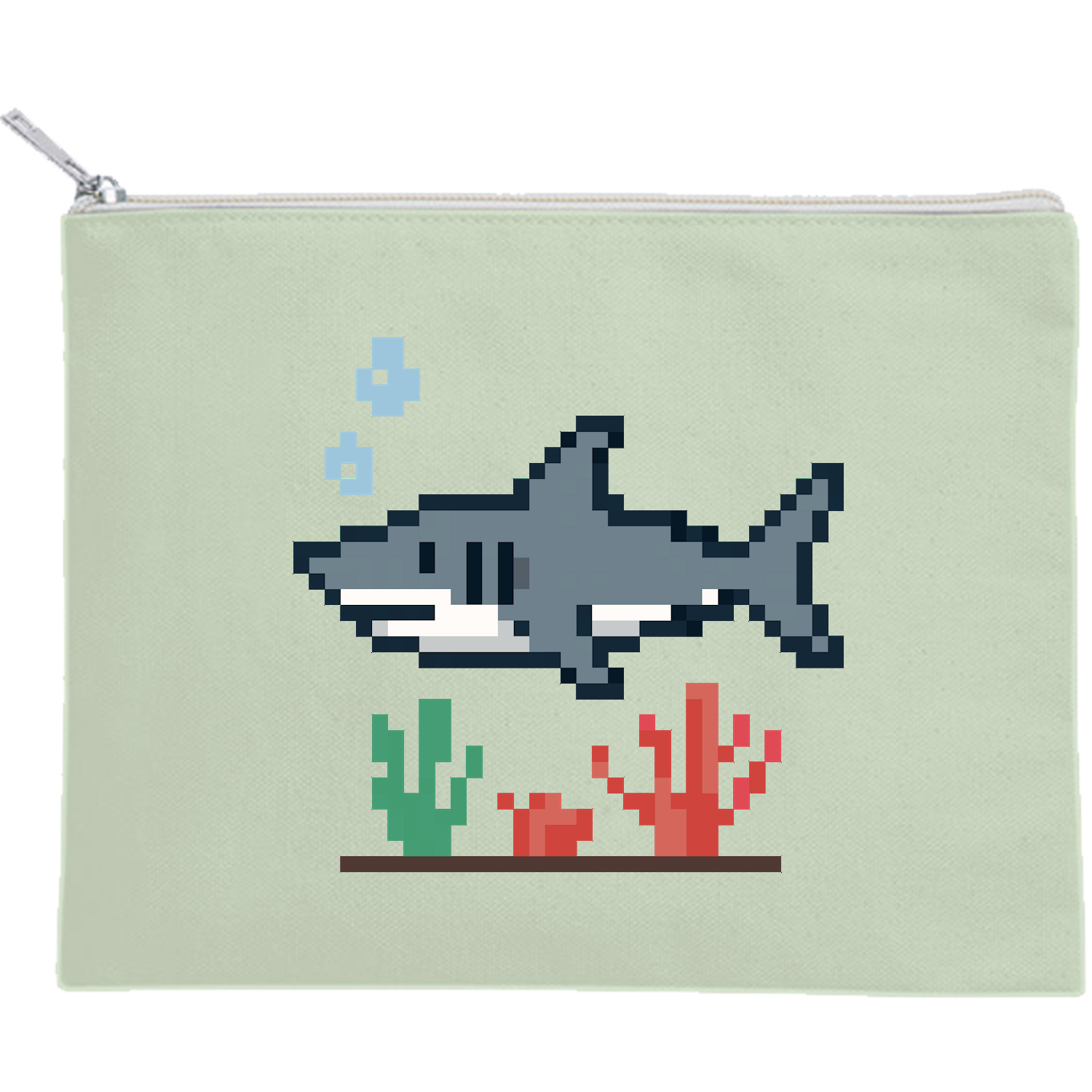 サメと珊瑚 キャンバスフラットポーチ（M）【白プリント有】