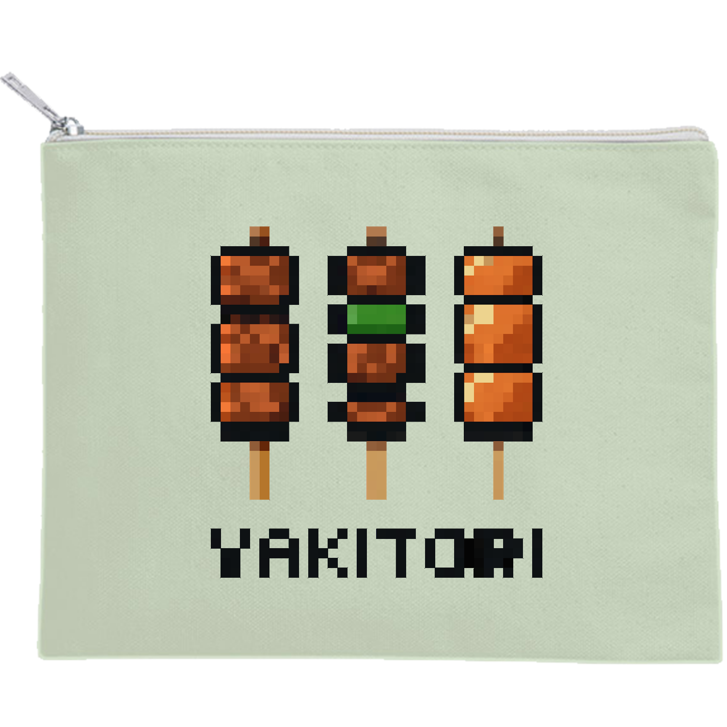 焼き鳥・3本 キャンバスポーチ（M）【白プリント有】