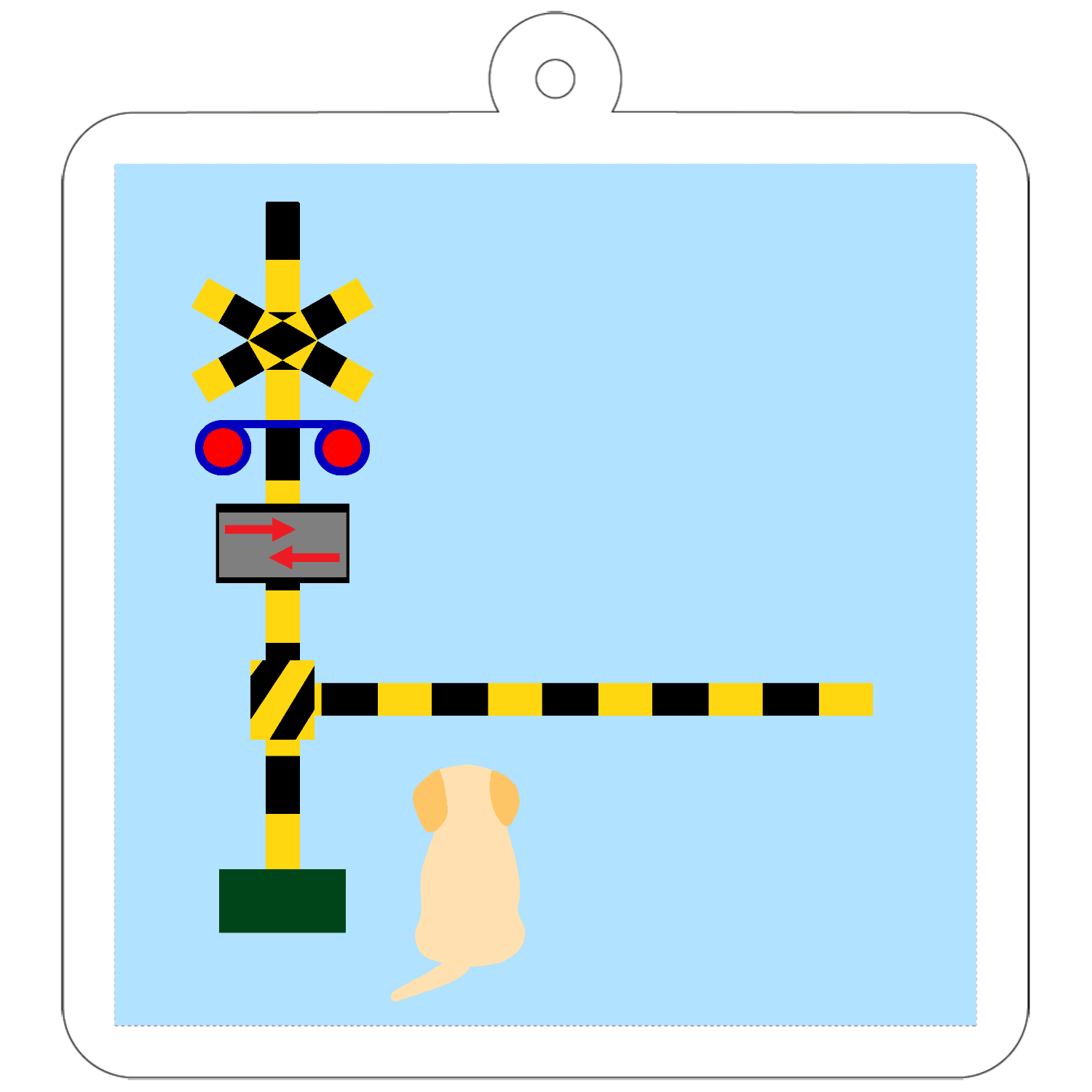 踏切のわんこ（あお） 50×50mm アクリルキーホルダー(正方形)