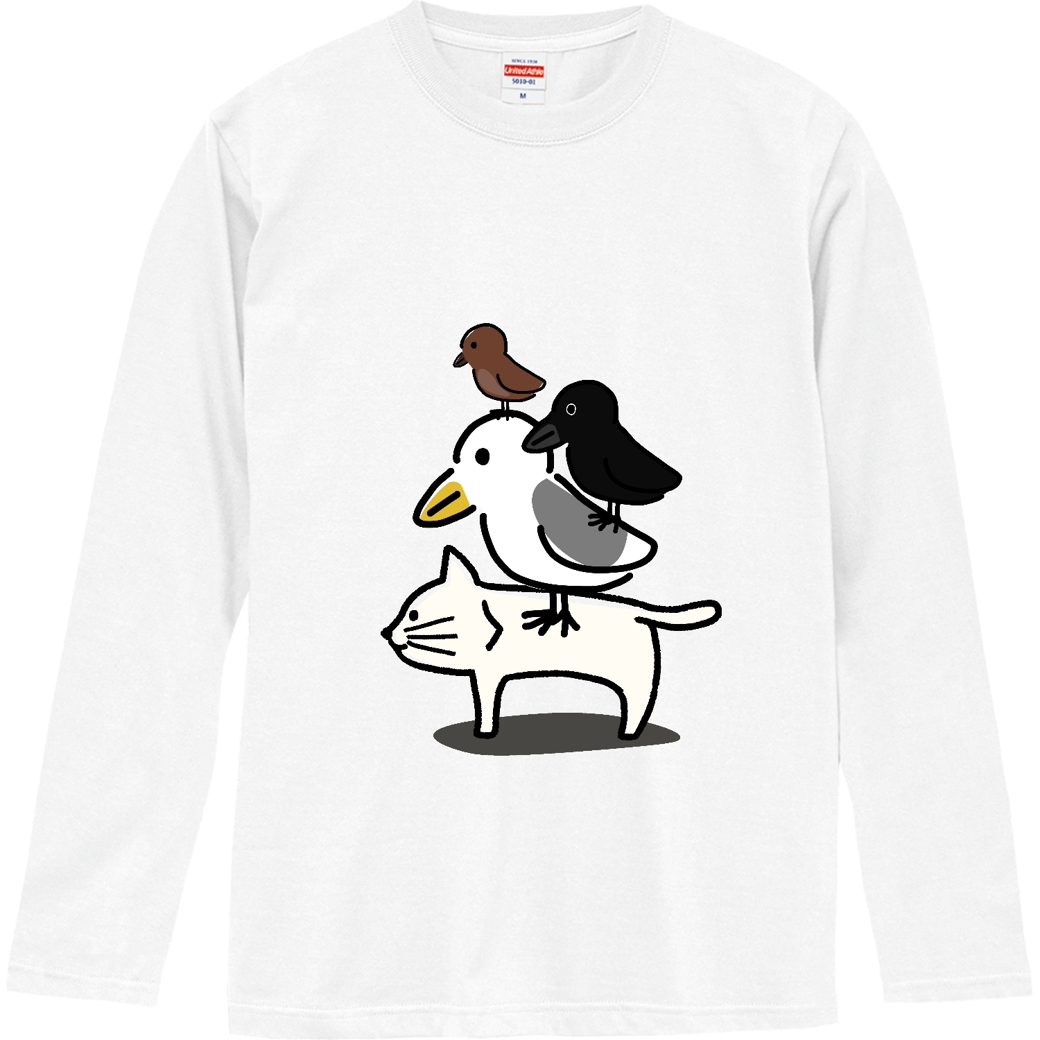 猫と鳥たち ロングスリーブTシャツ
