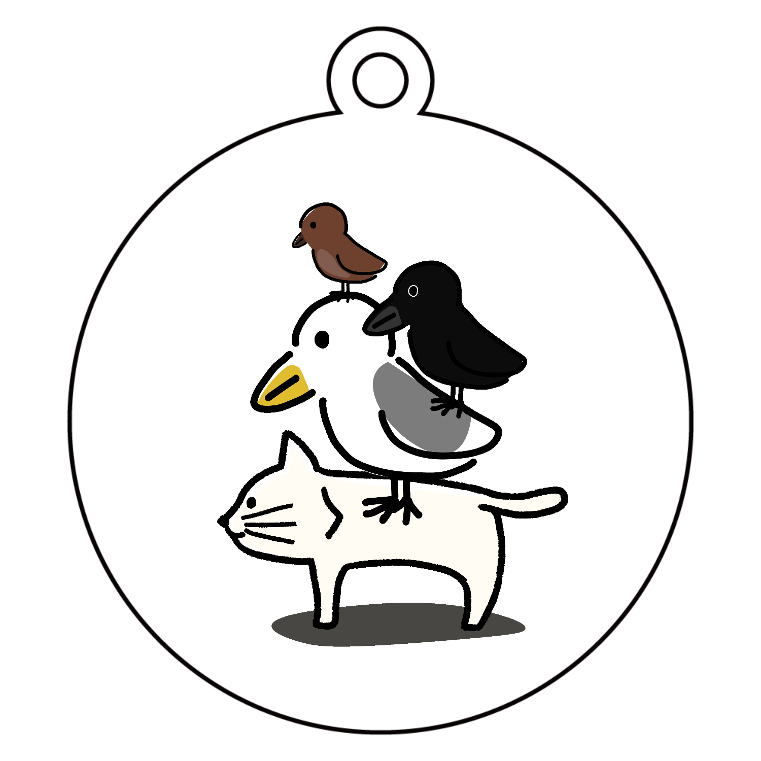 猫と鳥たち アクリルキーホルダー　丸型 (6cm)
