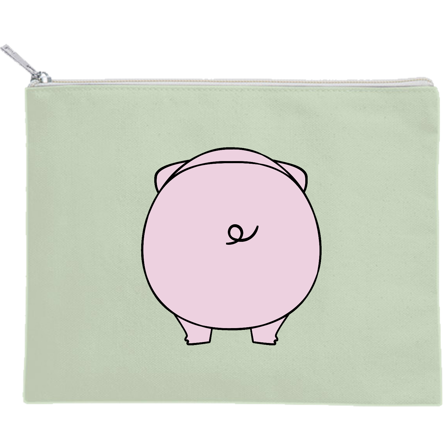 豚ちゃん(後ろ向き) キャンバスフラットポーチ（M）【白プリント有】