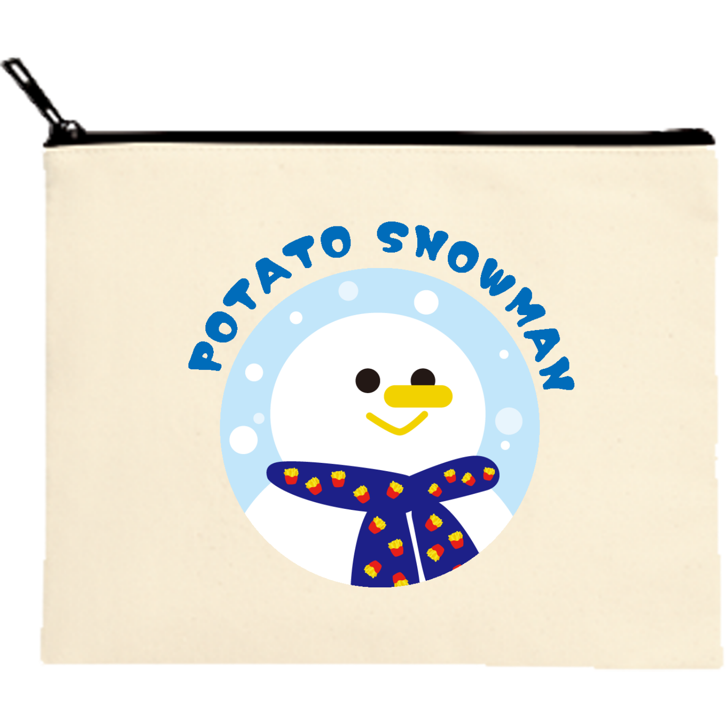 グラフィックシリーズ「ポテトスノーマン」 キャンバスフラットポーチ（M）【白プリント有】