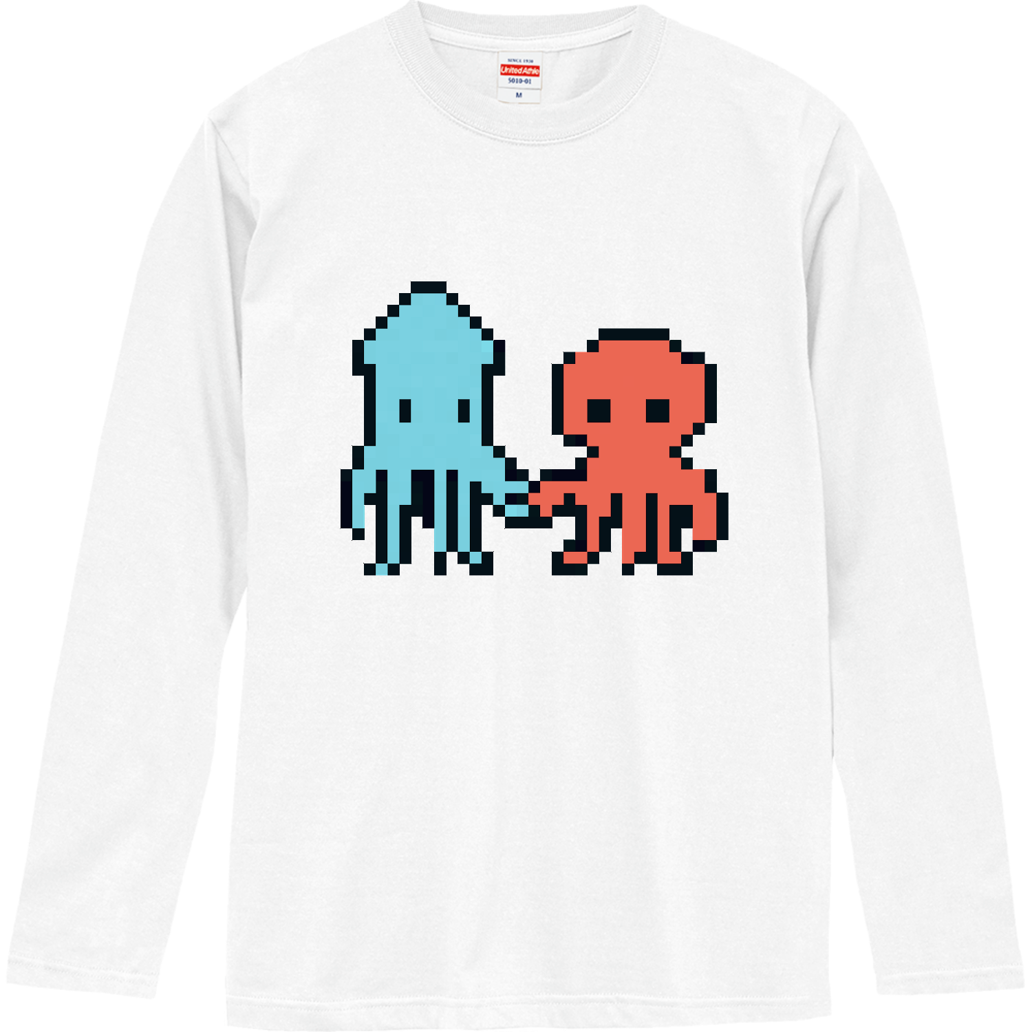 手を繋ぐイカとタコ ロングスリーブTシャツ