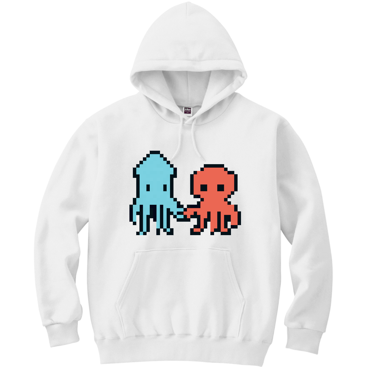 手を繋ぐイカとタコ 軽量プルパーカー (長袖プリント)