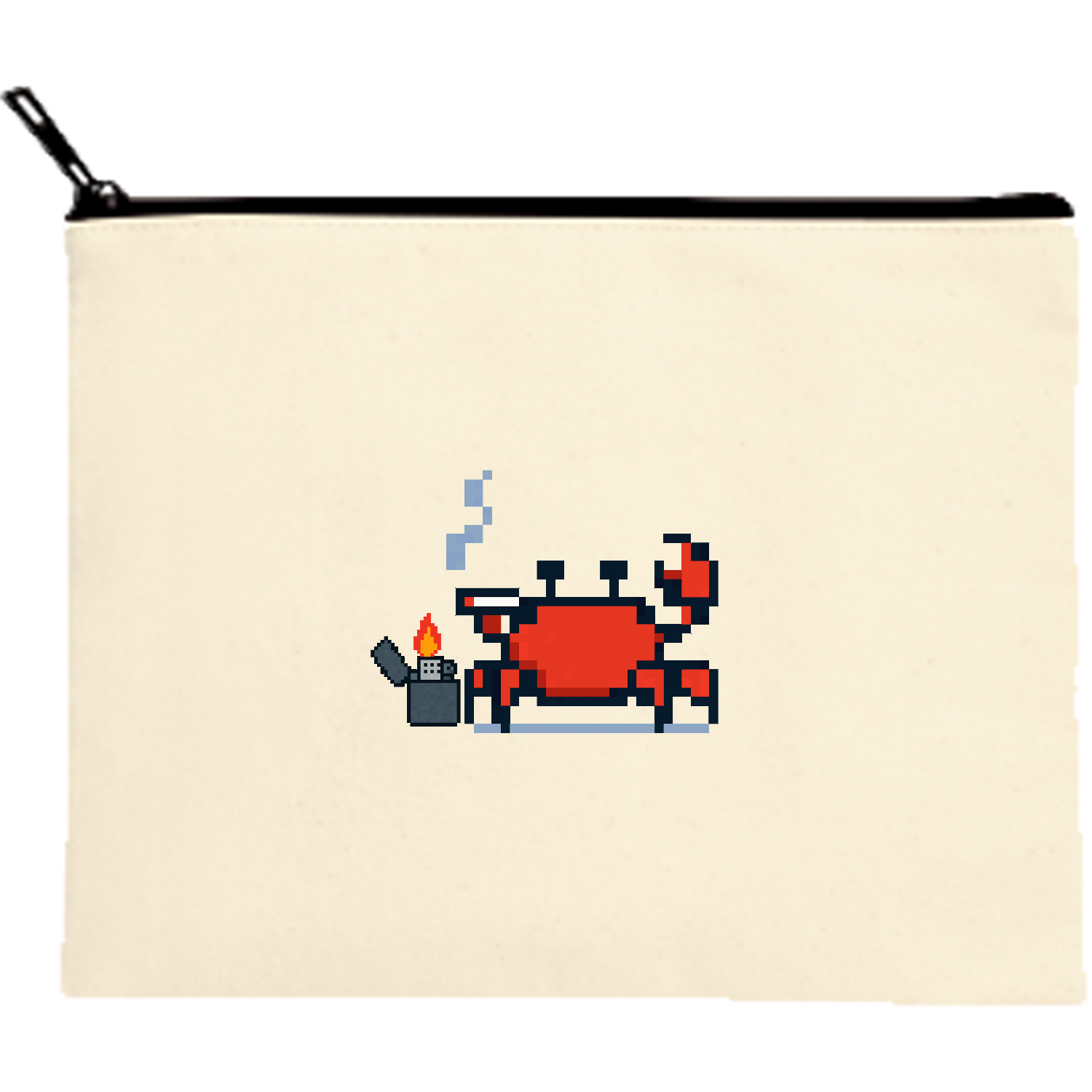 タバコ吸うカニ キャンバスフラットポーチ（M）【白プリント有】