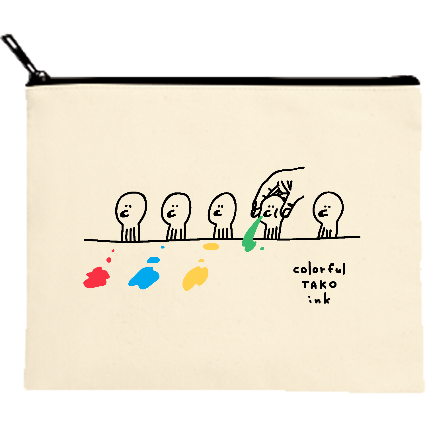 カラフルタコインク キャンバスフラットポーチ（M）【白プリント有】