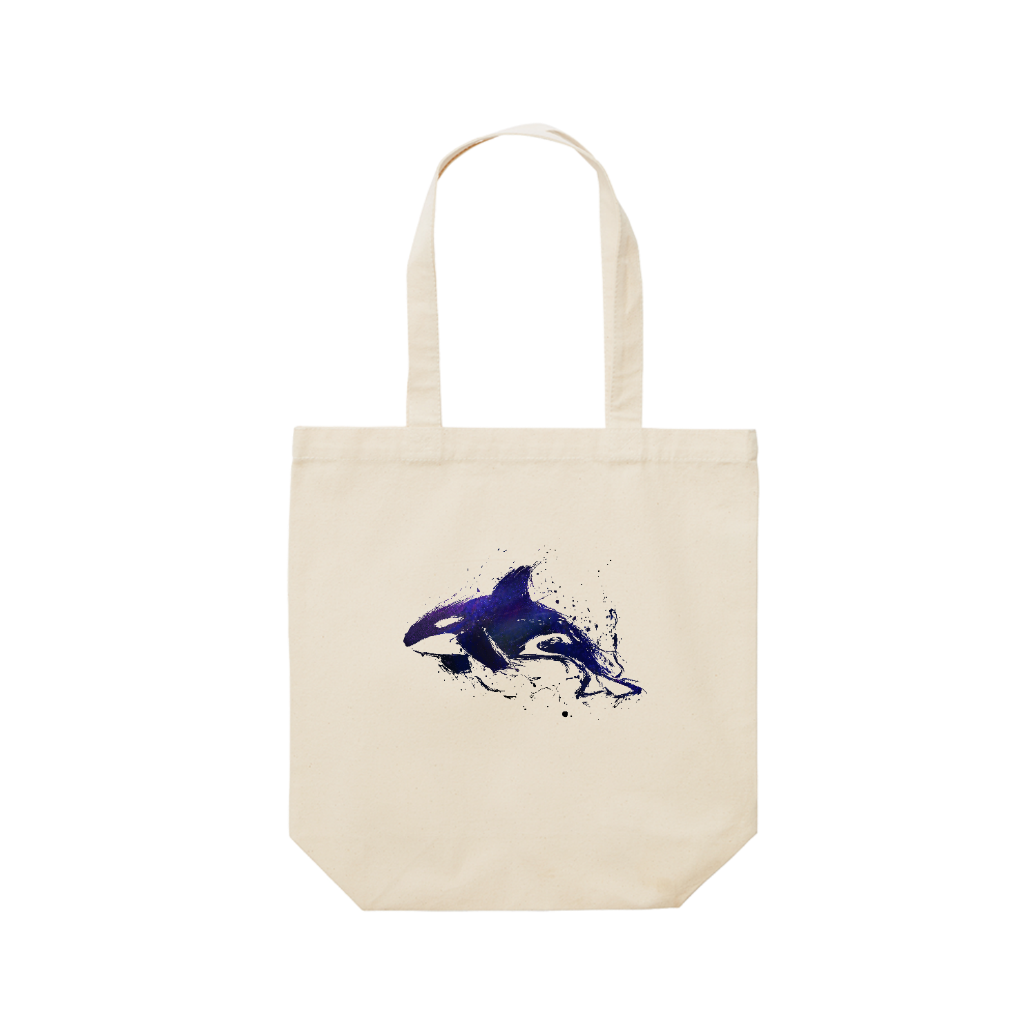 墨と宇宙とシャチのワンポイントマーク レギュラーキャンバストートバッグ(M) (フルカラー転写プリント)