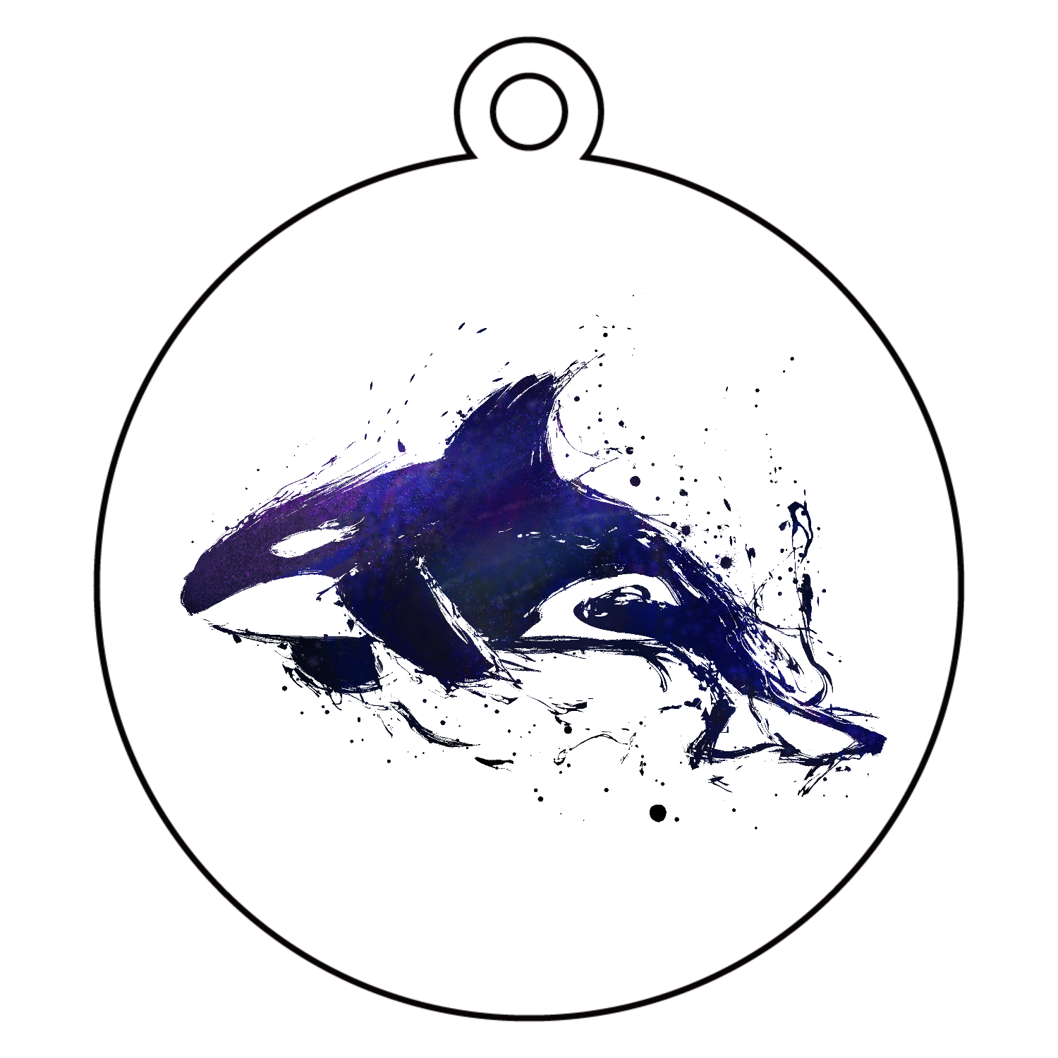 墨と宇宙とシャチのワンポイントマークアクリルキーホルダー　丸型 (6cm)1