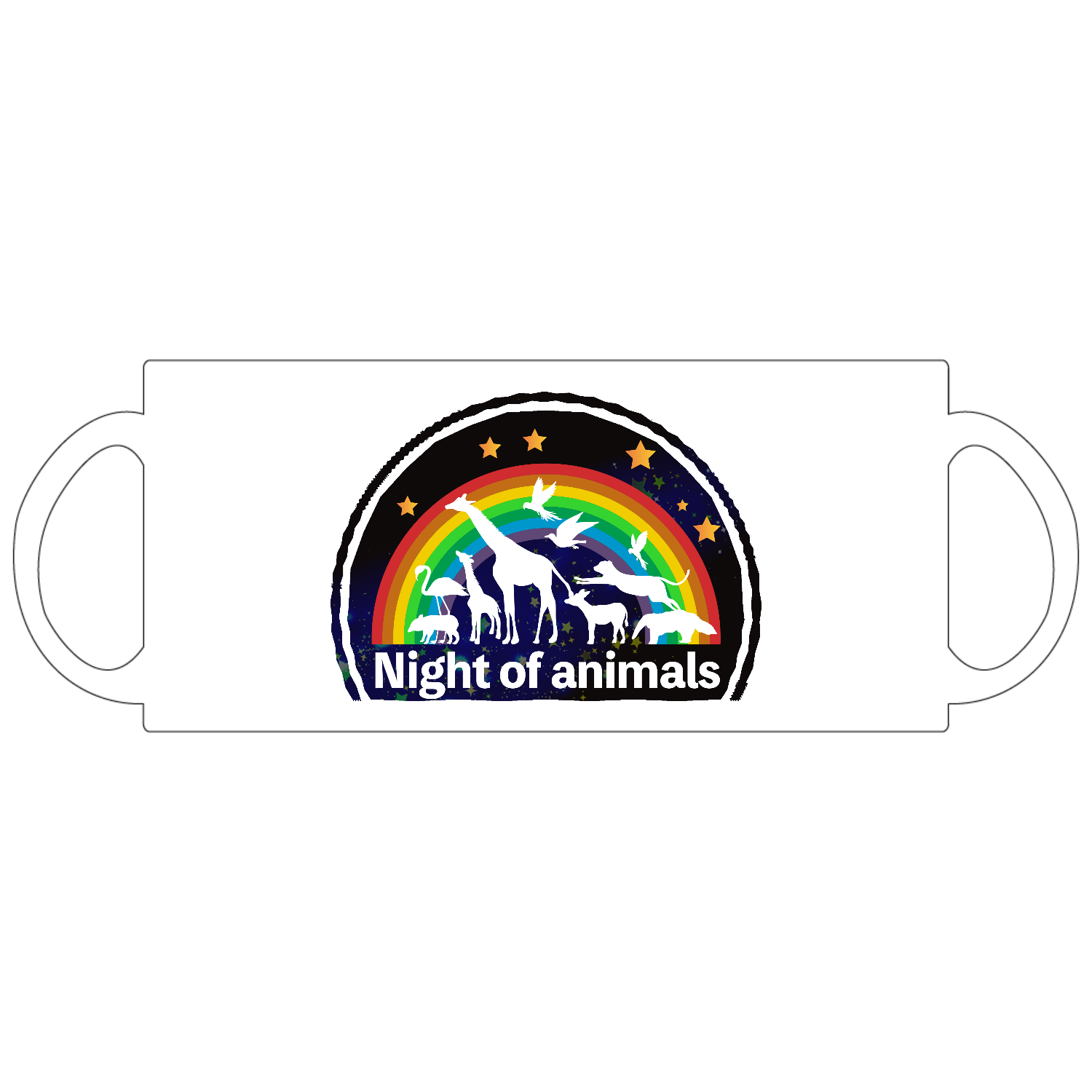 動物たちの夜と虹定番マグカップ1
