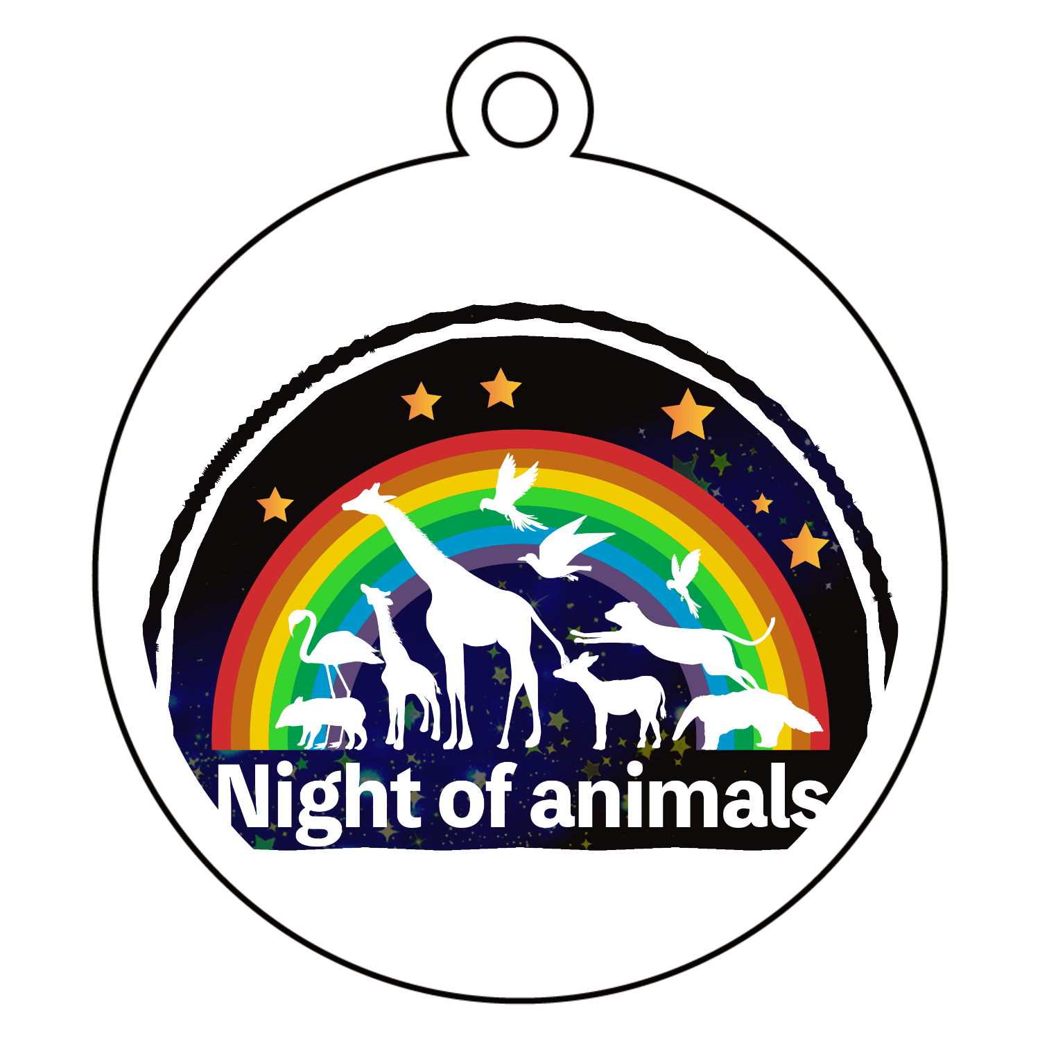 動物たちの夜と虹アクリルキーホルダー　丸型 (6cm)1