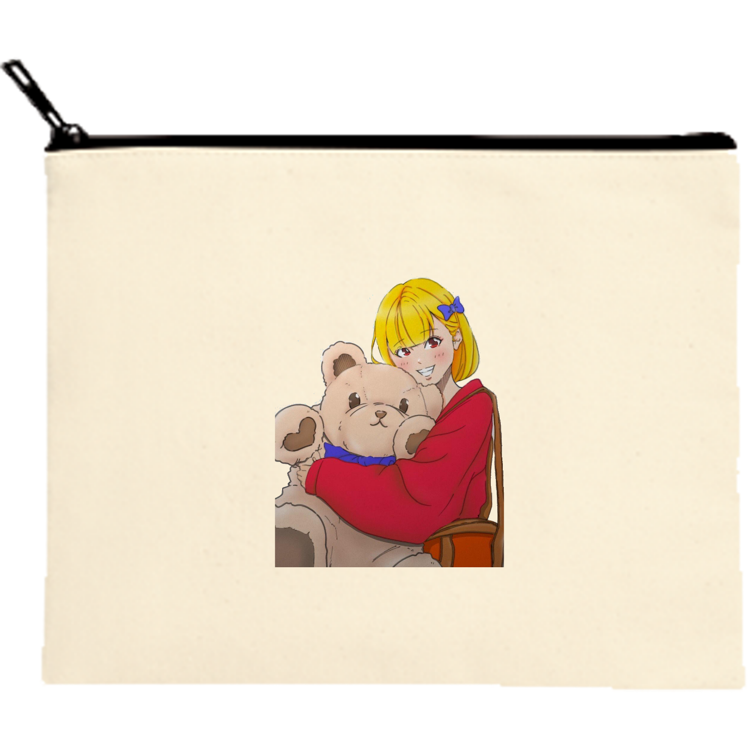 クマと女の子 キャンバスフラットポーチ（M）【白プリント有】