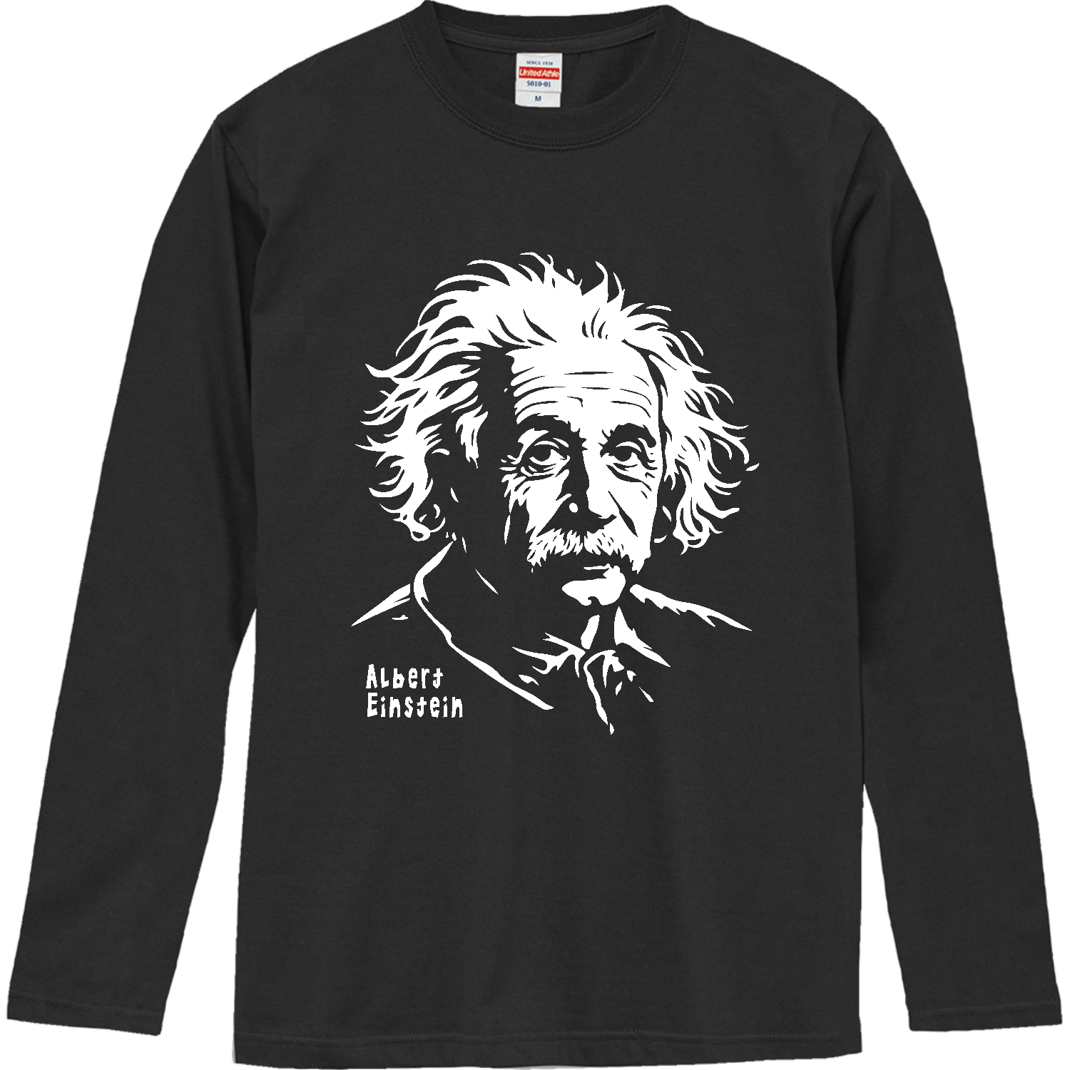 切り絵アート アインシュタイン｜モノクロ・ステンシルグラフィック・世界の偉人 ロングスリーブTシャツ