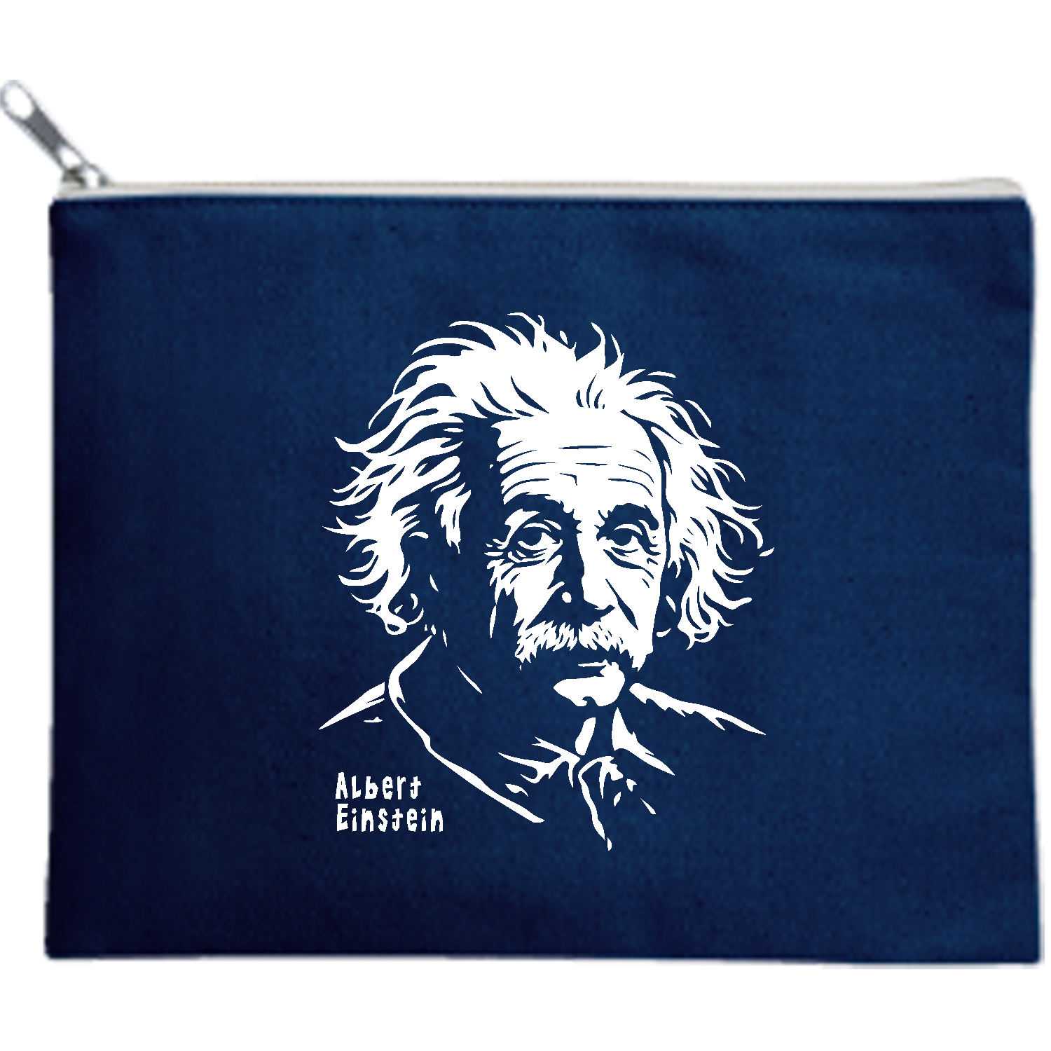 切り絵アート アインシュタイン｜モノクロ・ステンシルグラフィック・世界の偉人 キャンバスフラットポーチ（M）【白プリント有】