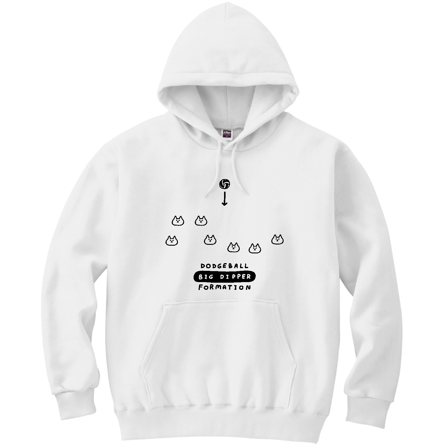 ドッジボール　北斗七星フォーメーション・黒 軽量プルパーカー (長袖プリント)