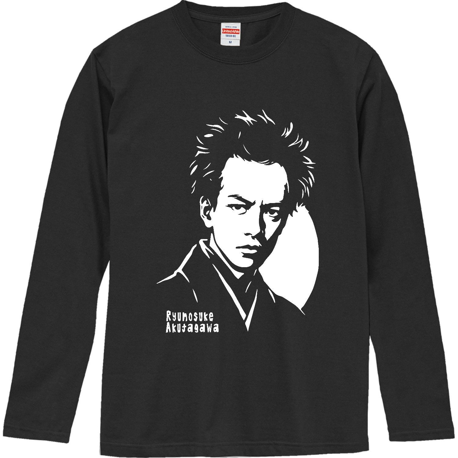 芥川龍之介　切り絵アート｜モノクロ・ステンシルグラフィック・文豪・文学・羅生門・蜘蛛の糸 ロングスリーブTシャツ