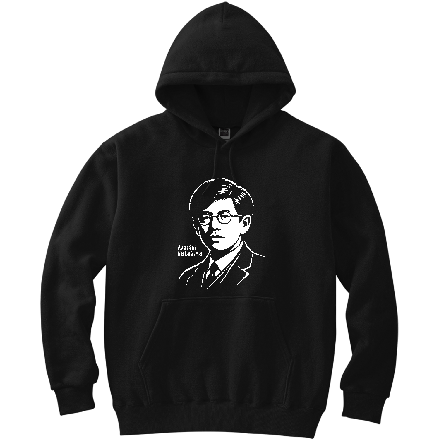  中島敦　切り絵アート｜モノクロ・ステンシルグラフィック・文豪・文学・山月記 軽量プルパーカー (長袖プリント)