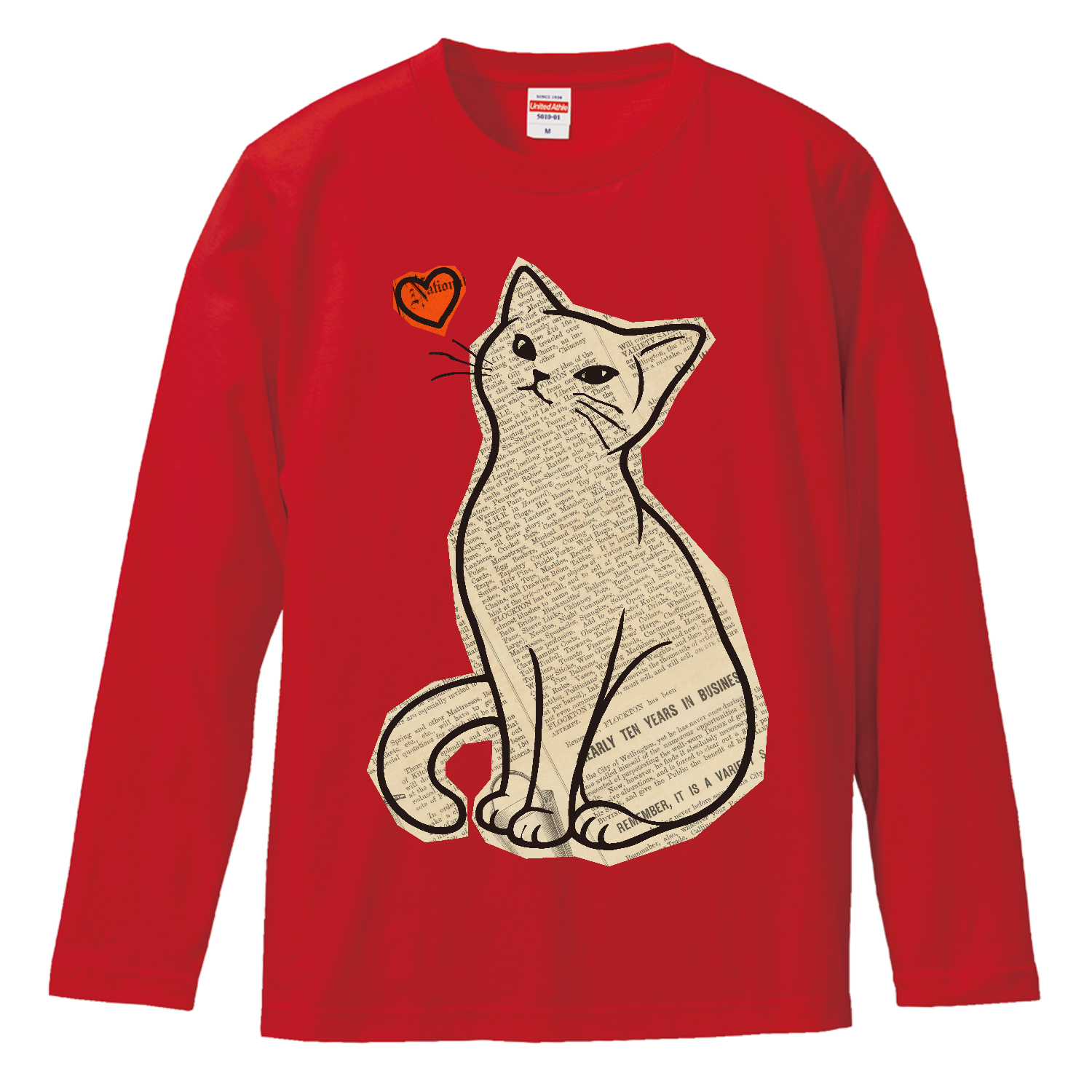 新聞コラージュ猫｜ヴィンテージ・猫アート ロングスリーブTシャツ