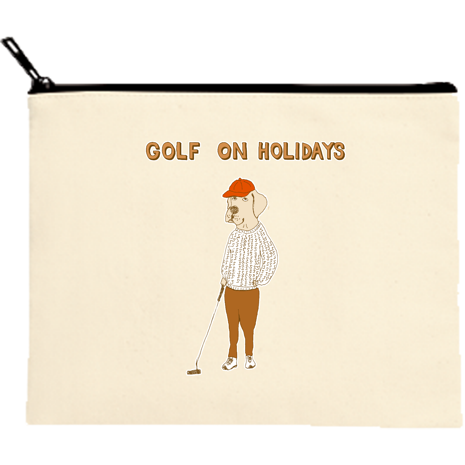 ゴルフデザイン「GOLF ON HOLIDAYS」 キャンバスポーチ（M）【白プリント有】