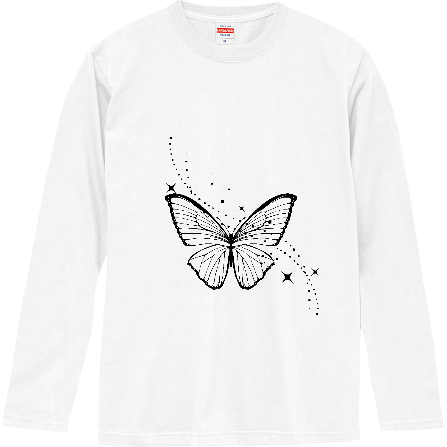モルフォ蝶の線画 ロングスリーブTシャツ