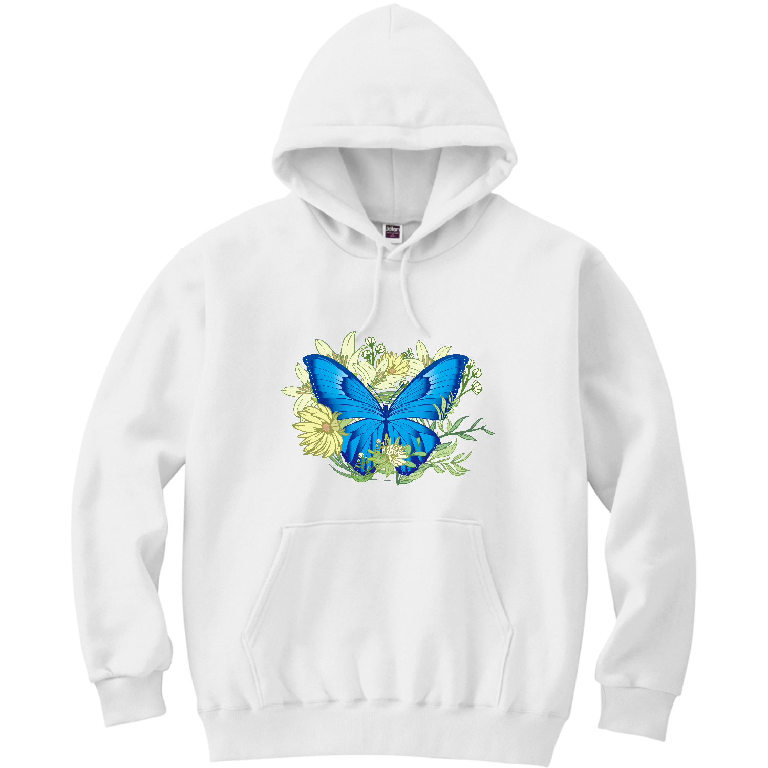 ブルーモルフォ蝶のイラスト 軽量プルパーカー (長袖プリント)
