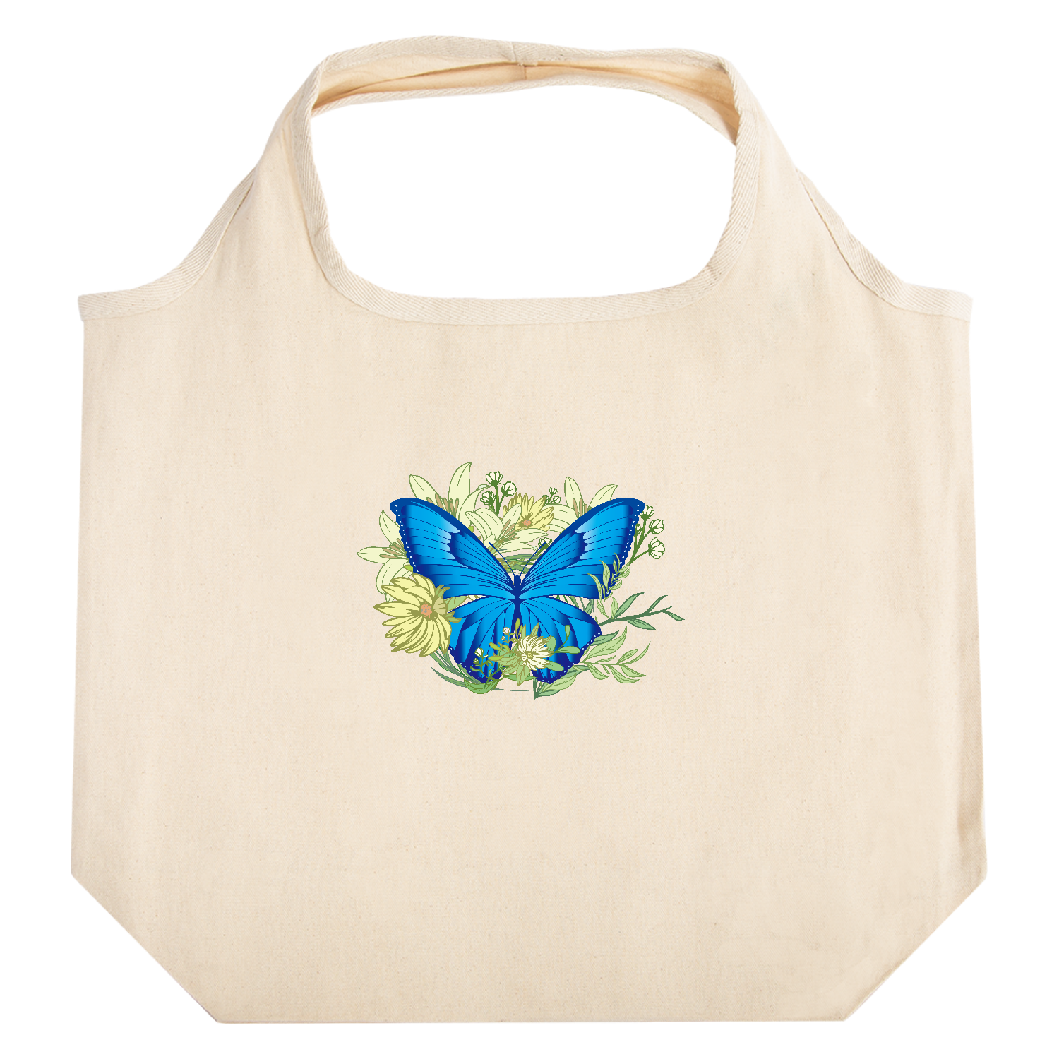 ブルーモルフォ蝶のイラスト たためるマルシェ【白プリントあり】