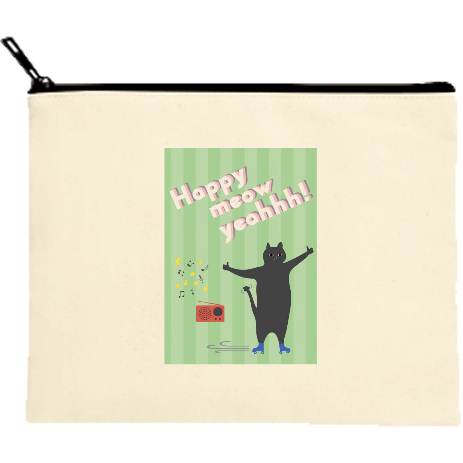 Happy Meow Yeahhh! Cat キャンバスポーチ（M）【白プリント有】