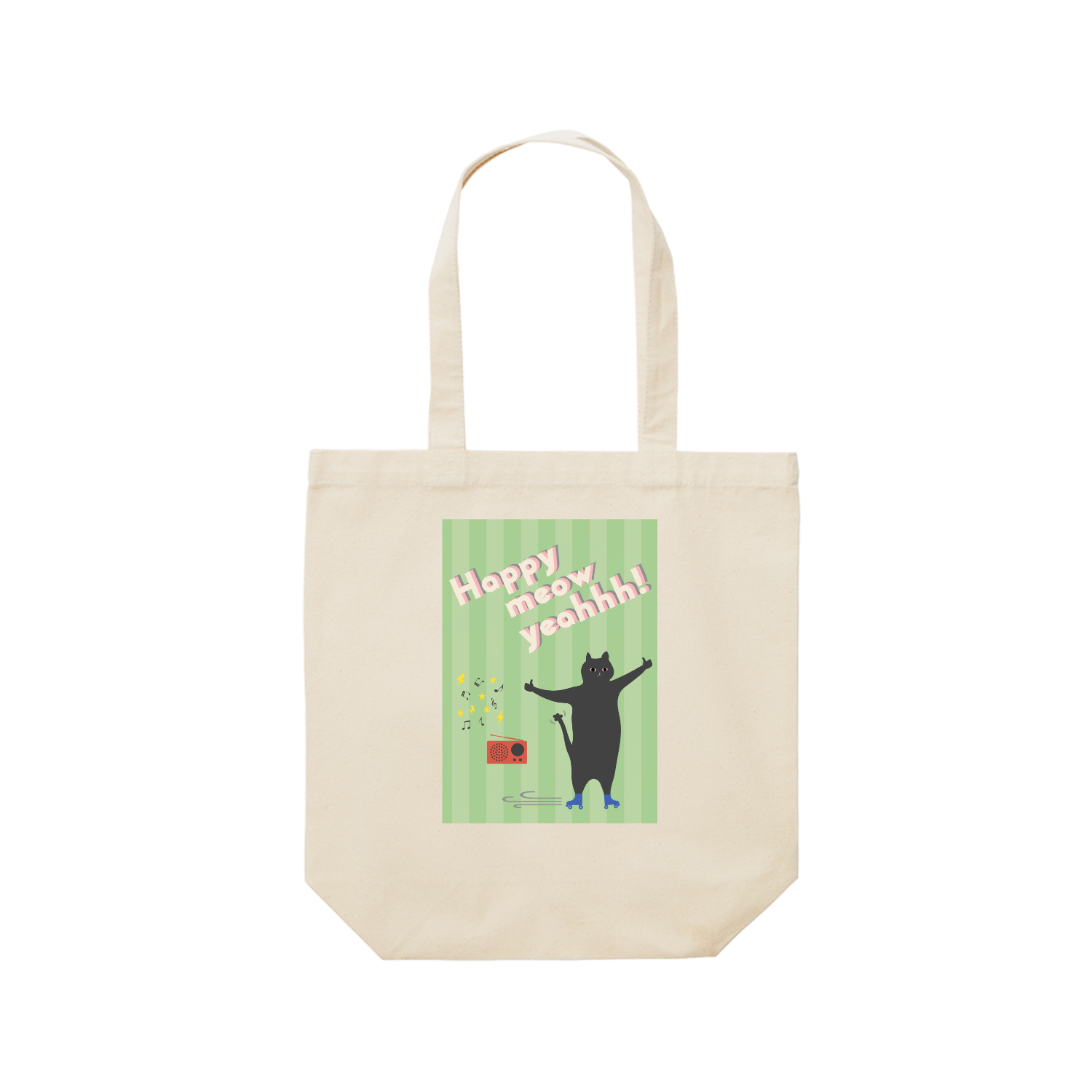 Happy Meow Yeahhh! Cat レギュラーキャンバストートバッグ(M) (フルカラー転写プリント)