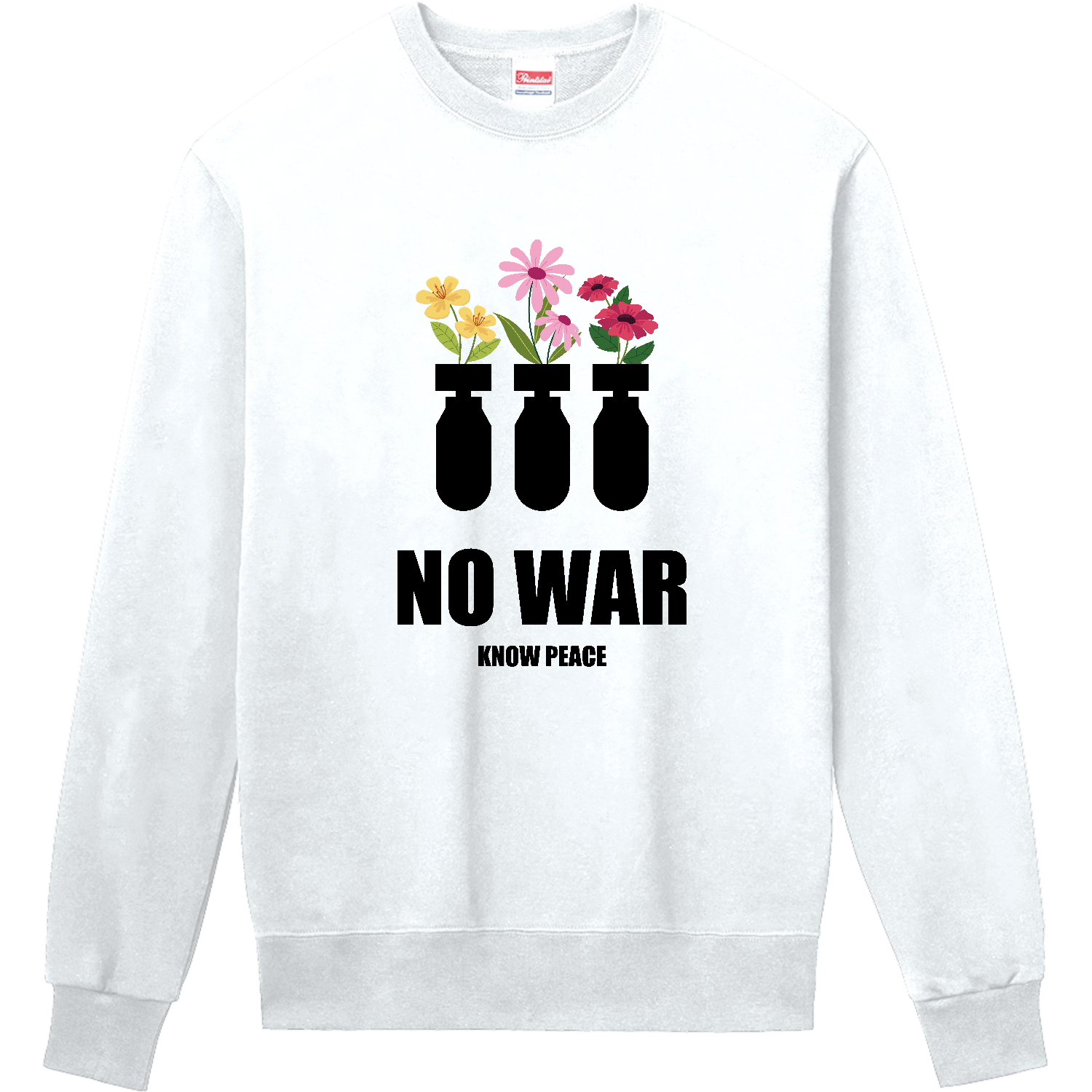 NO WAR【戦争反対・メッセージ・反戦・平和・花・爆弾】 長袖Tシャツ