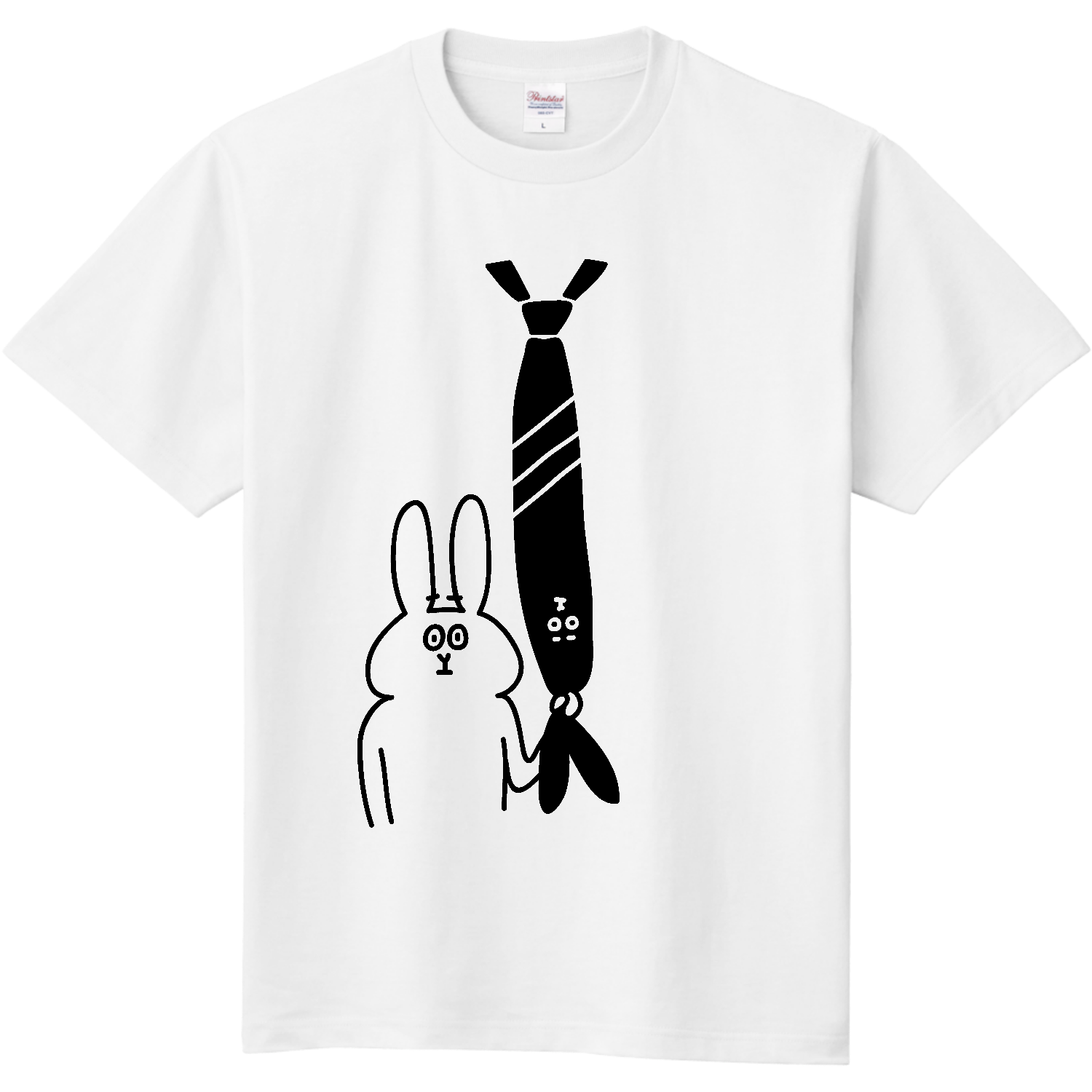 黒いウサギネクタイを引っ張るウサギ 定番Ｔシャツ