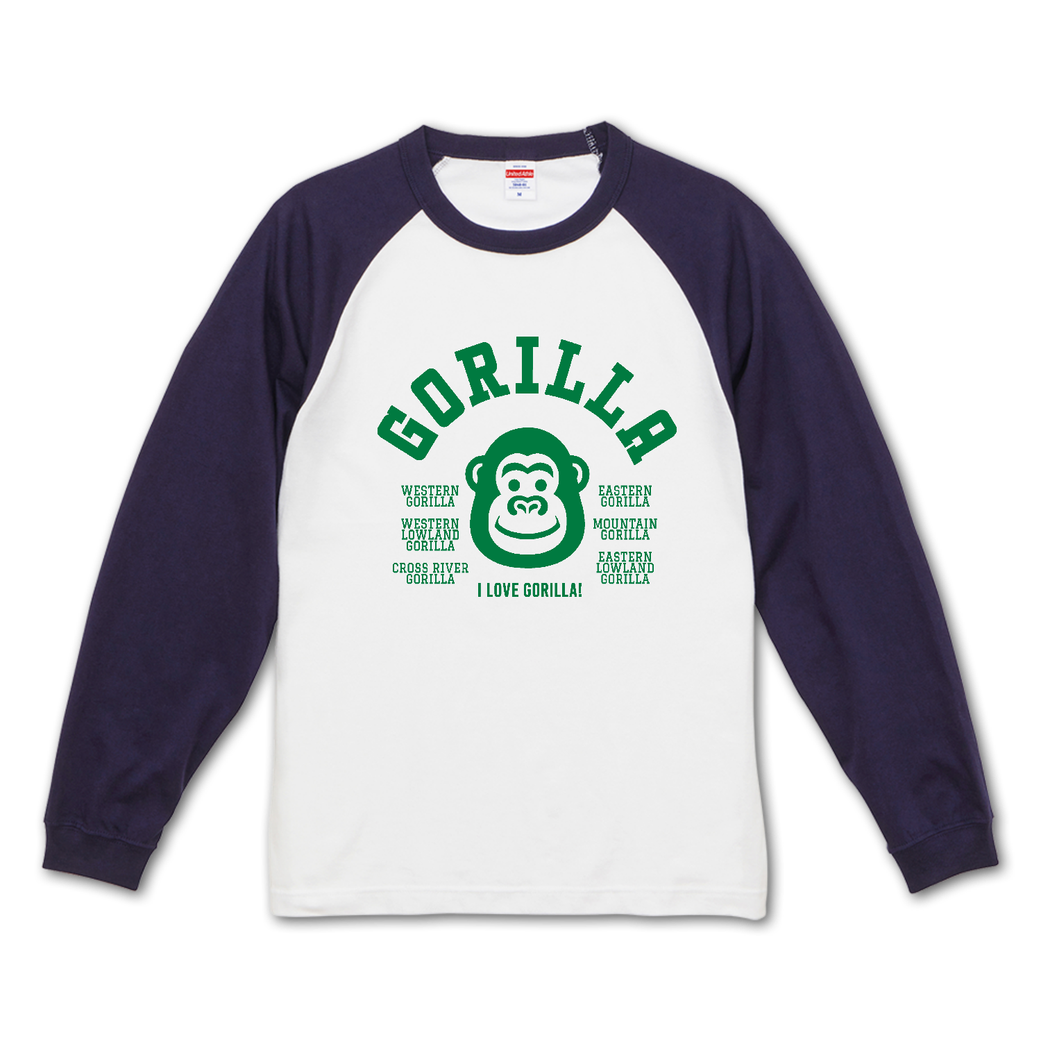 GORILLA ゴリラ大好き 3 ラグランロングスリーブTシャツ（1.6インチリブ）