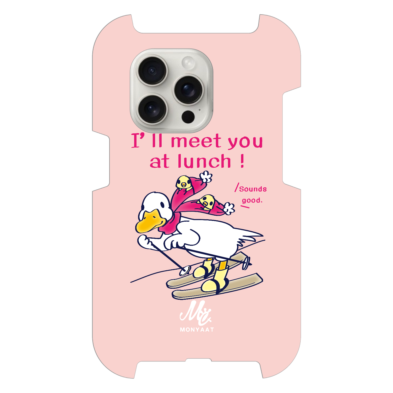あひるのおひるさんのスキー　ピンク iPhone15 Pro