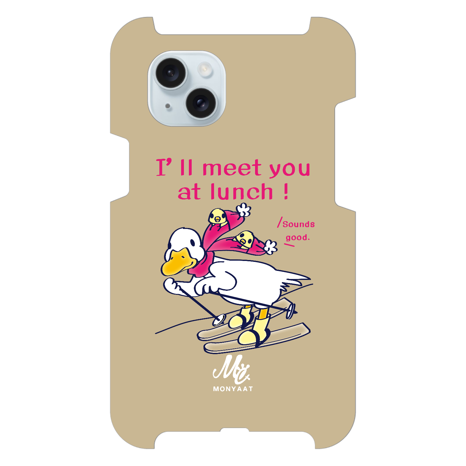 あひるのおひるさんのスキー　ブラウン iPhone15 Plus
