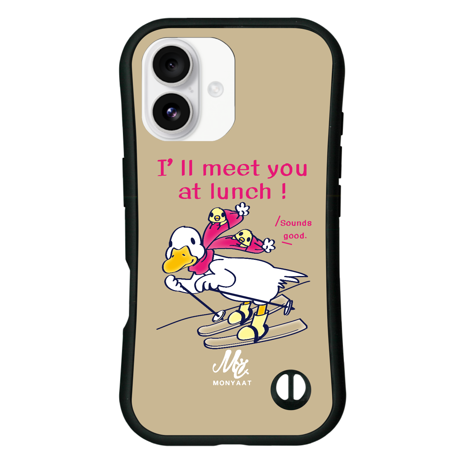 あひるのおひるさんのスキー　ブラウン iPhone16 耐衝撃吸収グリップケース