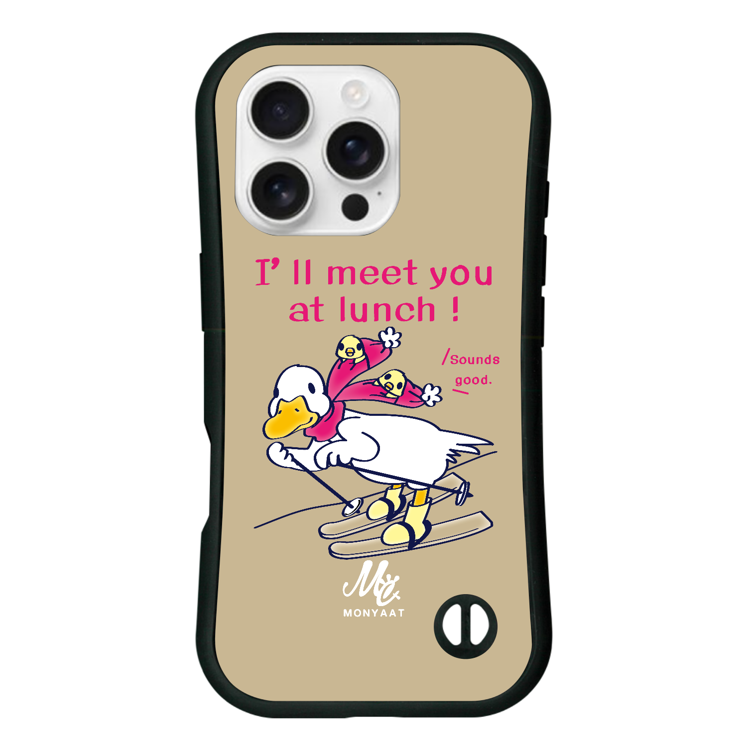 あひるのおひるさんのスキー　ブラウン iPhone16 Pro 耐衝撃吸収グリップケース