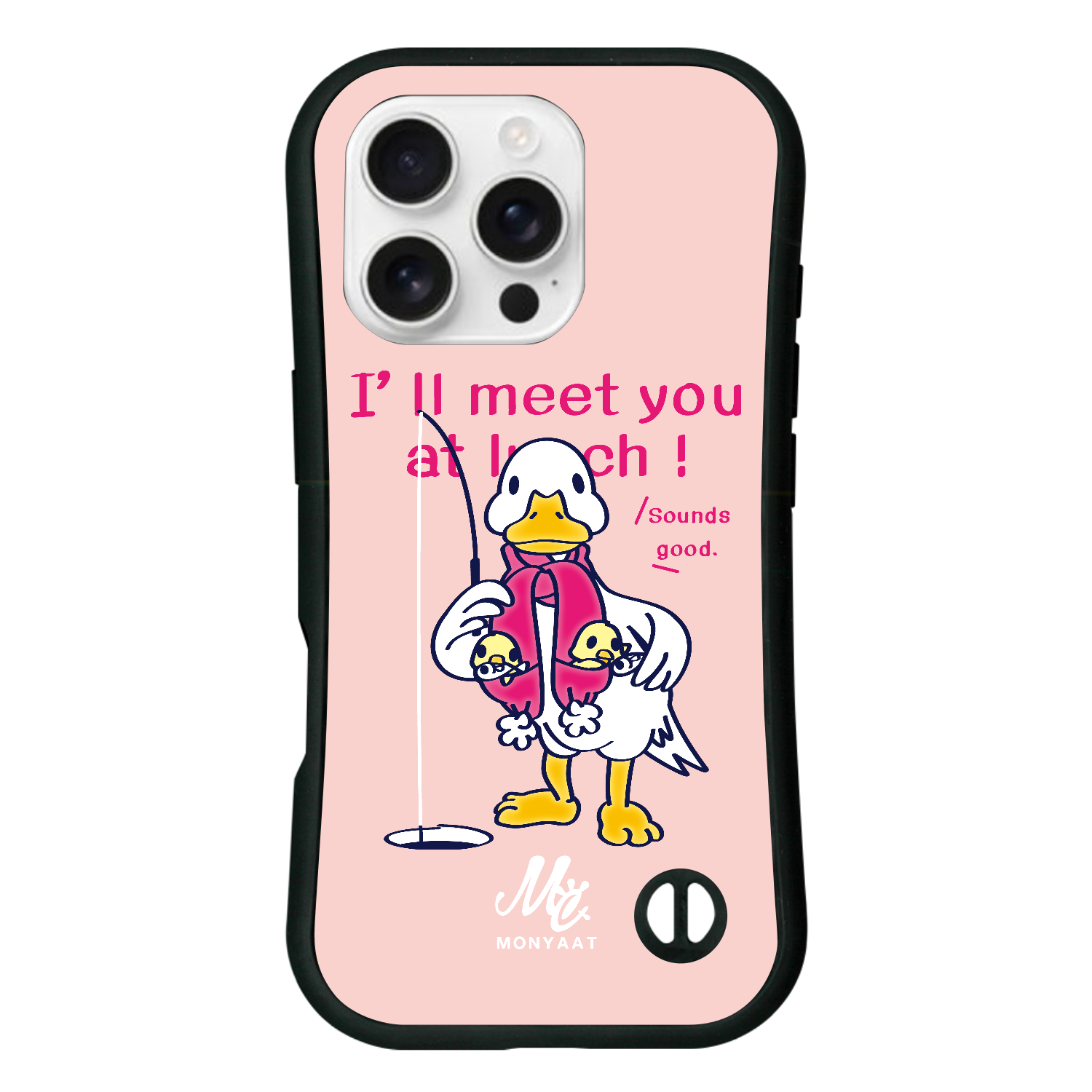 あひるのおひるさんのサカナ釣り ピンク iPhone16 Pro 耐衝撃吸収グリップケース