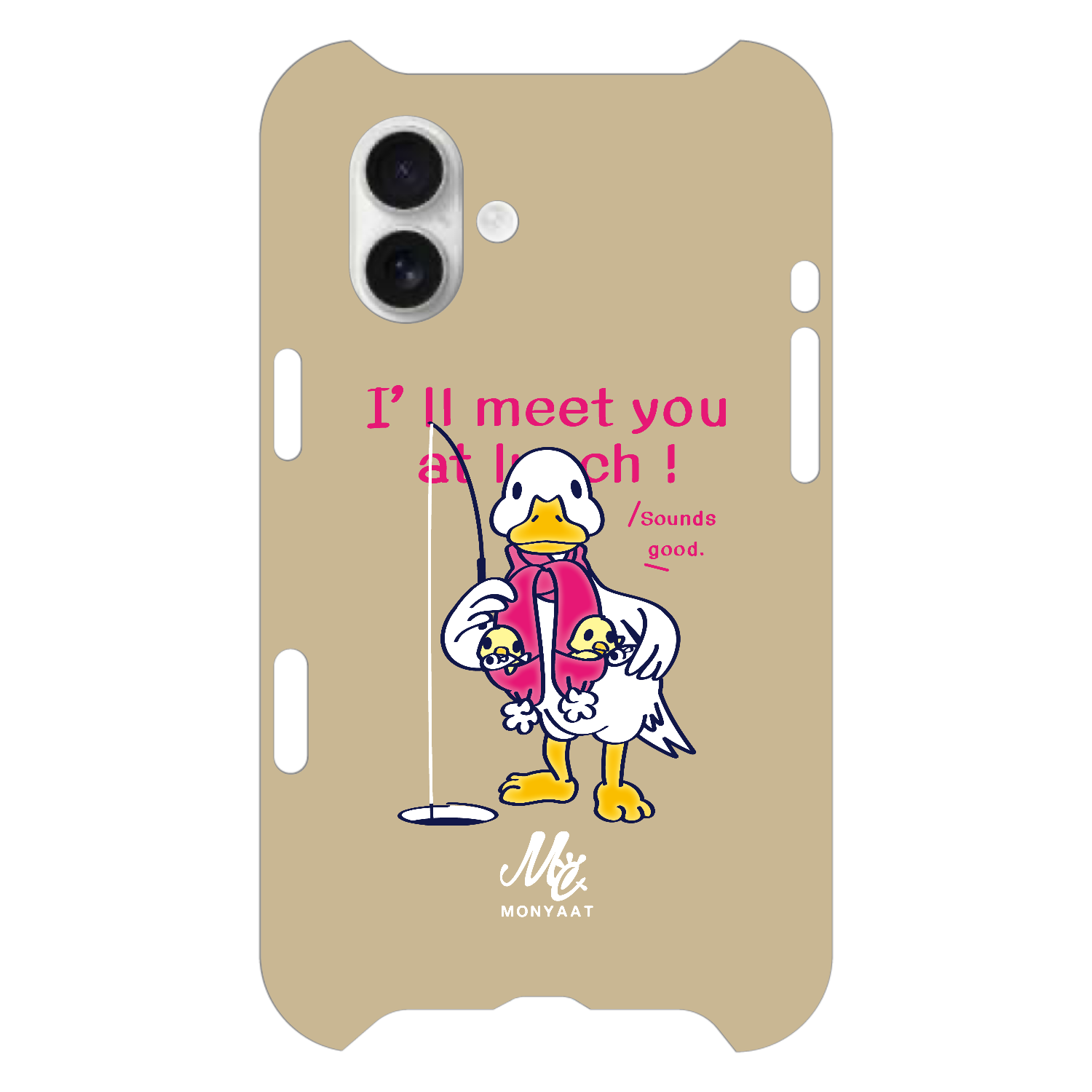 あひるのおひるさんのサカナ釣り ブラウン iPhone16 Plus
