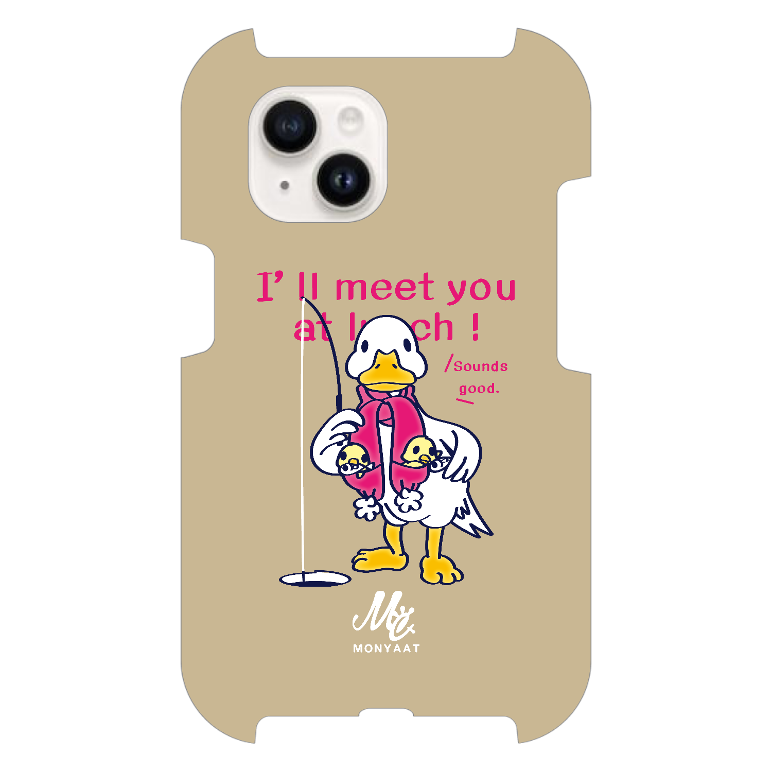 あひるのおひるさんのサカナ釣り ブラウン iPhone15