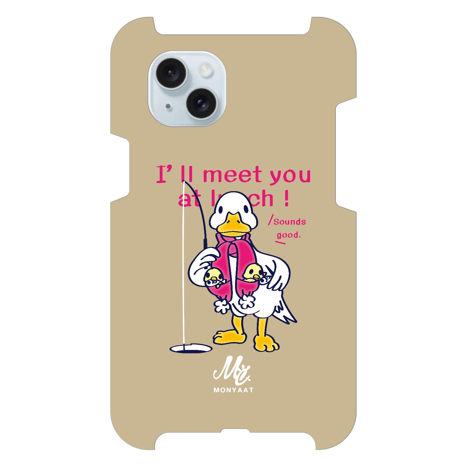 あひるのおひるさんのサカナ釣り ブラウン iPhone15 Plus