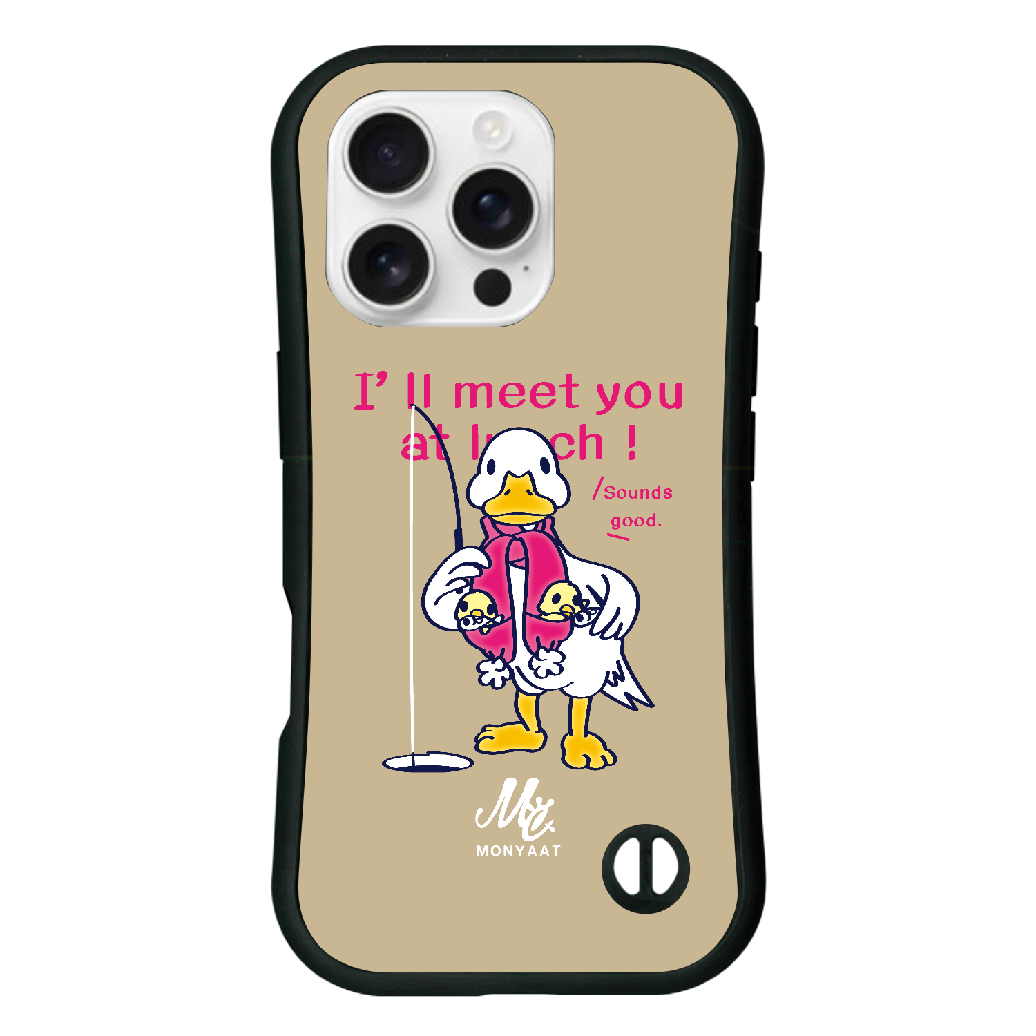 あひるのおひるさんのサカナ釣り ブラウン iPhone16 Pro 耐衝撃吸収グリップケース