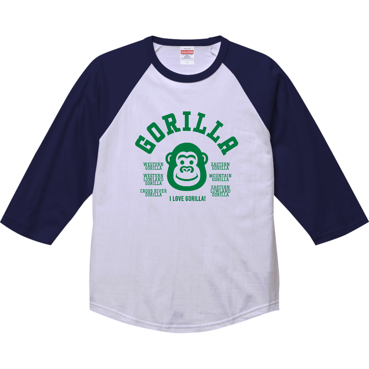 GORILLA ゴリラ大好き 3 ラグランTシャツ（七分袖）