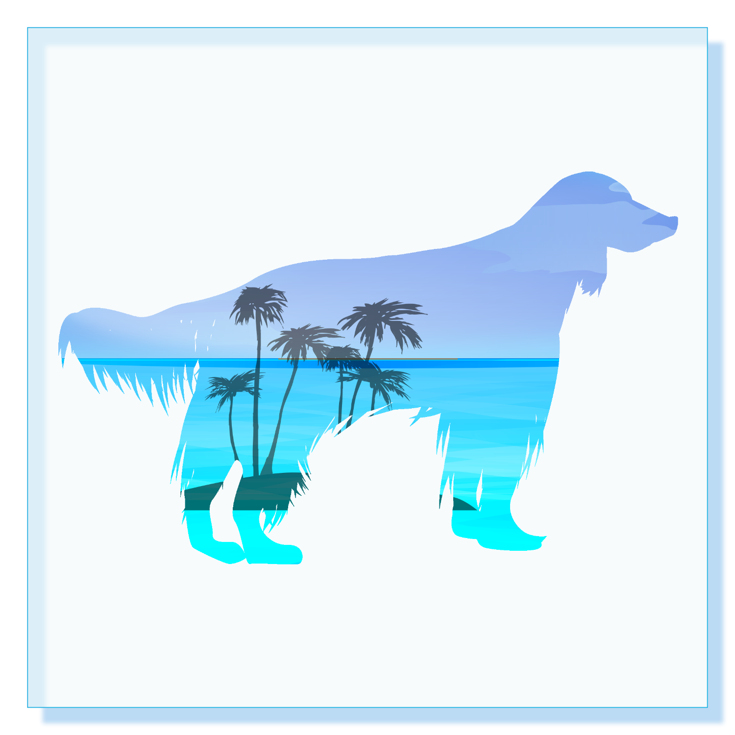 アイリッシュセッターと南国風景 アクリルブロック (100 x 100mm)