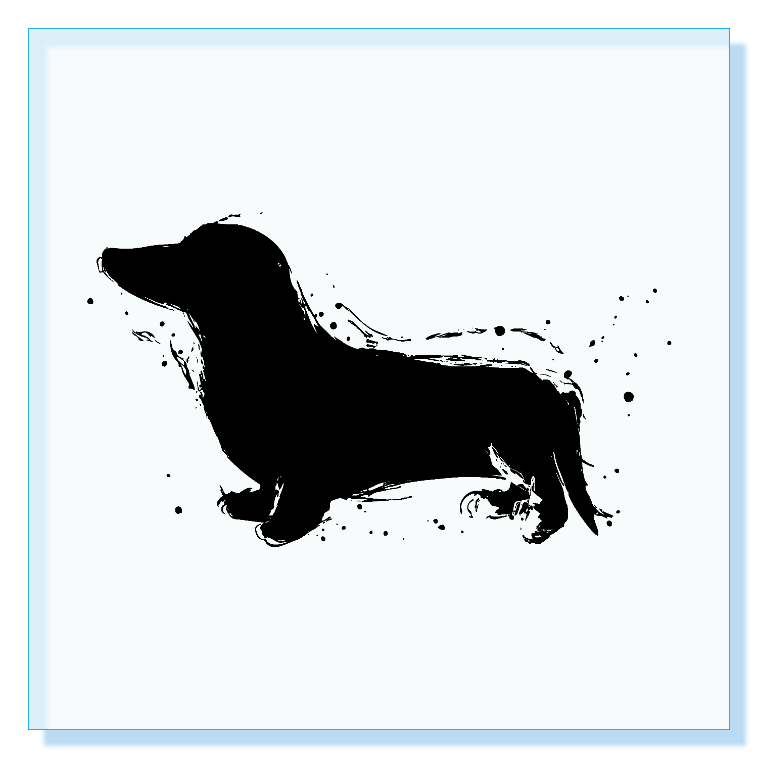 ダックスフンドの墨絵ワンポイントマーク アクリルブロック (100 x 100mm)