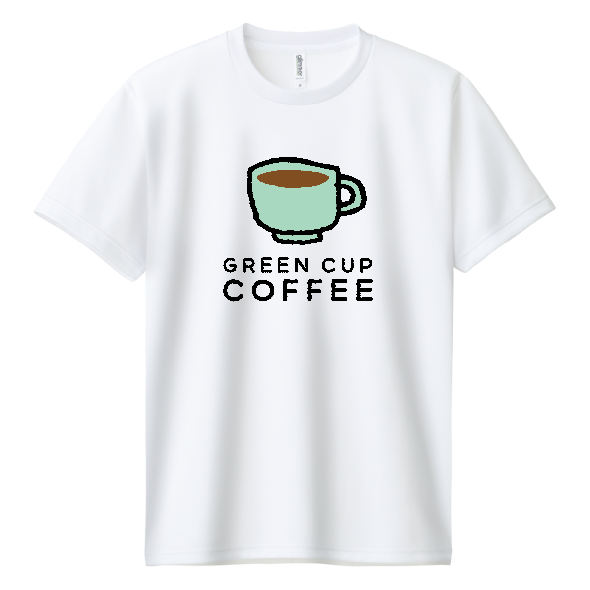 グリーンカップ・コーヒー【カフェ・スイーツ・ゆるイラスト】 ドライＴシャツ
