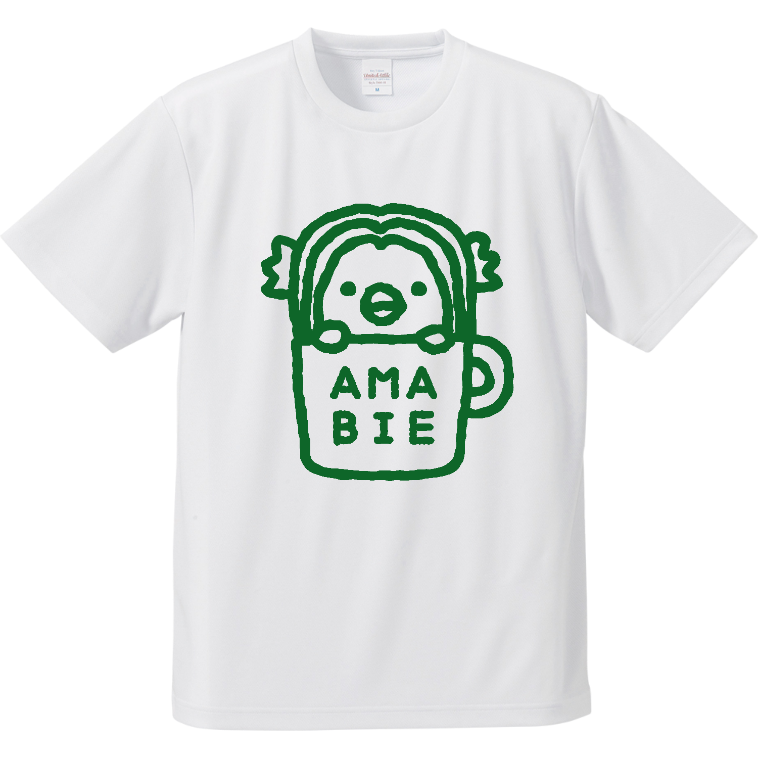 アマビエ・コーヒー【カフェ・ゆるイラスト】文字グリーン ドライアスレチックTシャツ