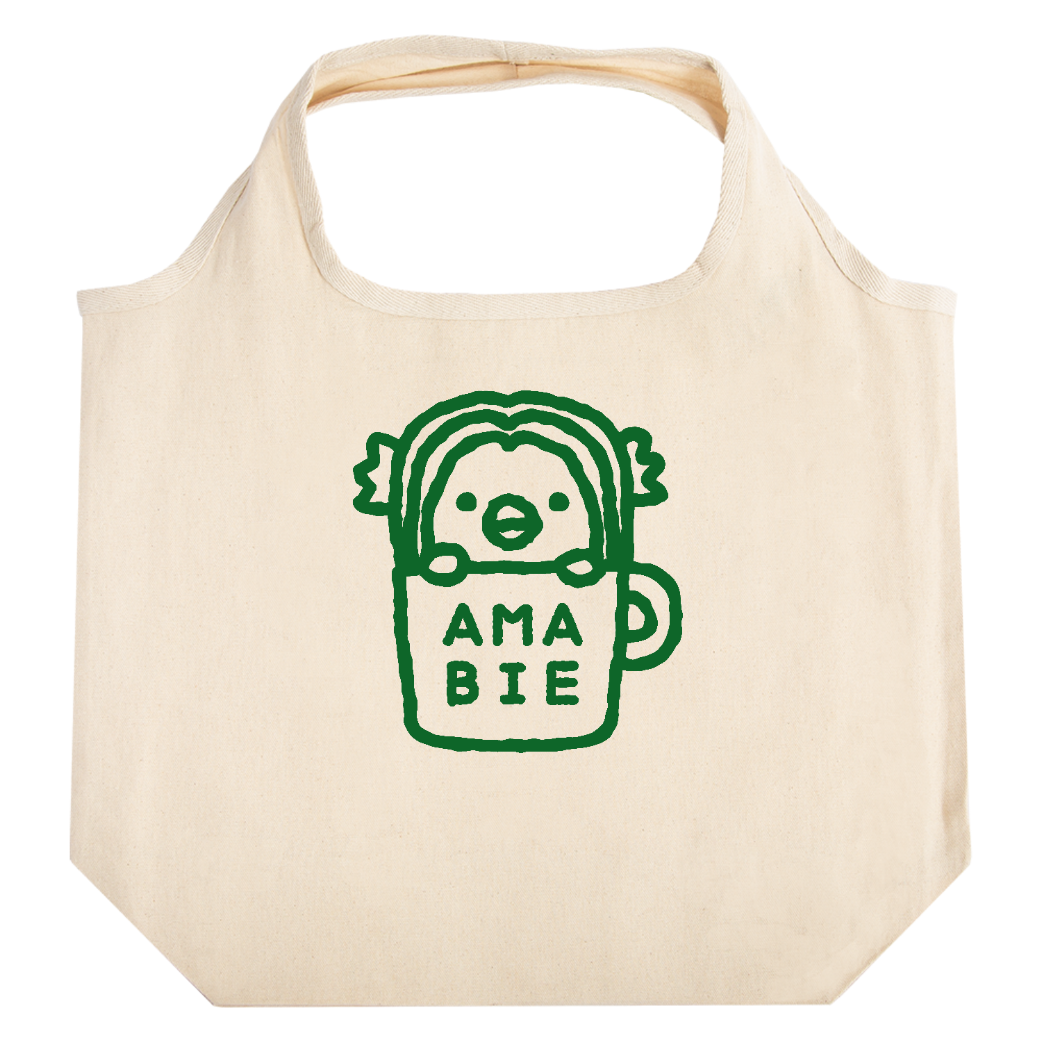 アマビエ・コーヒー【カフェ・ゆるイラスト】文字グリーン たためるマルシェ【白プリントあり】
