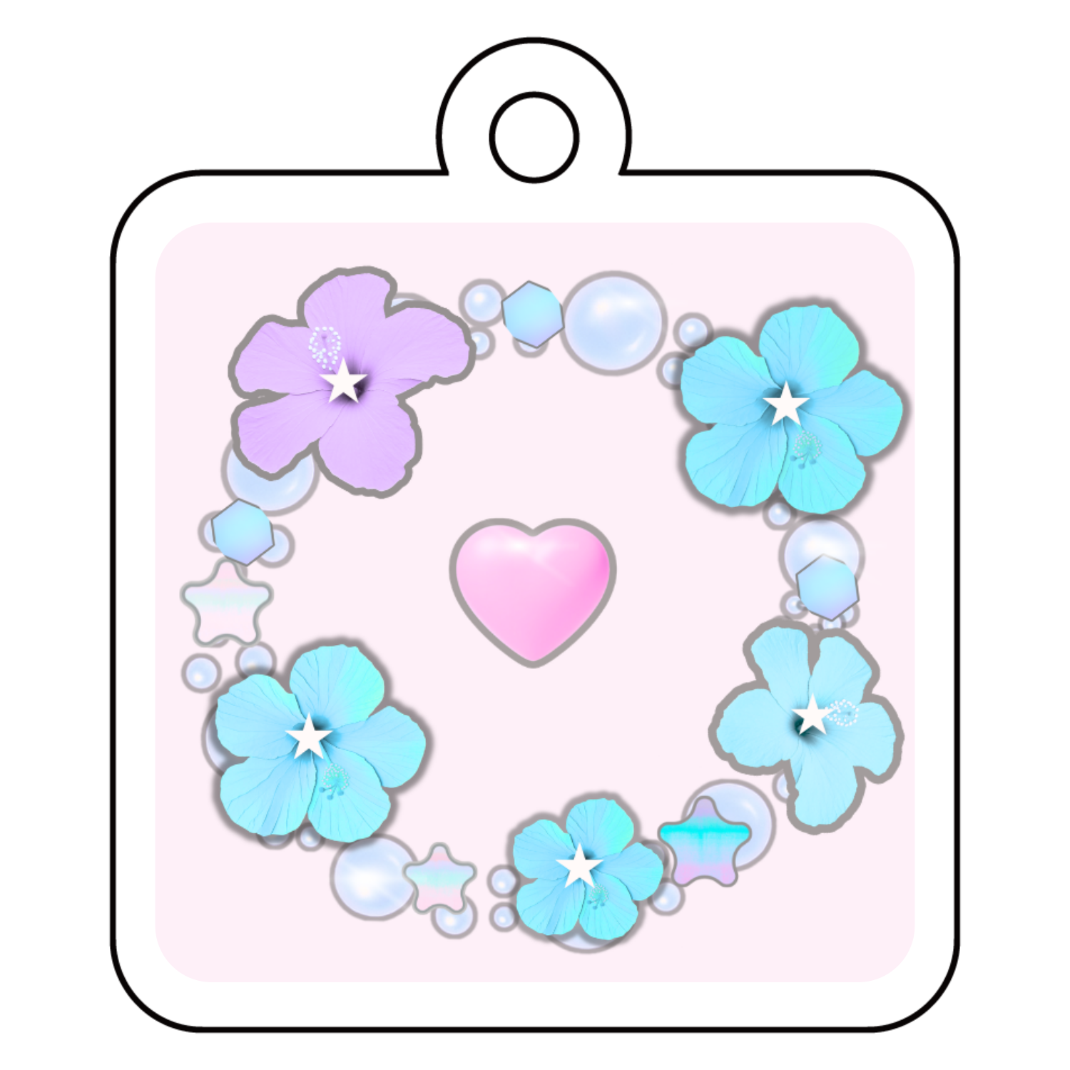 パステルハイビスカス/背景あり_Belle アクリルキーホルダー　四角型 (4cm)