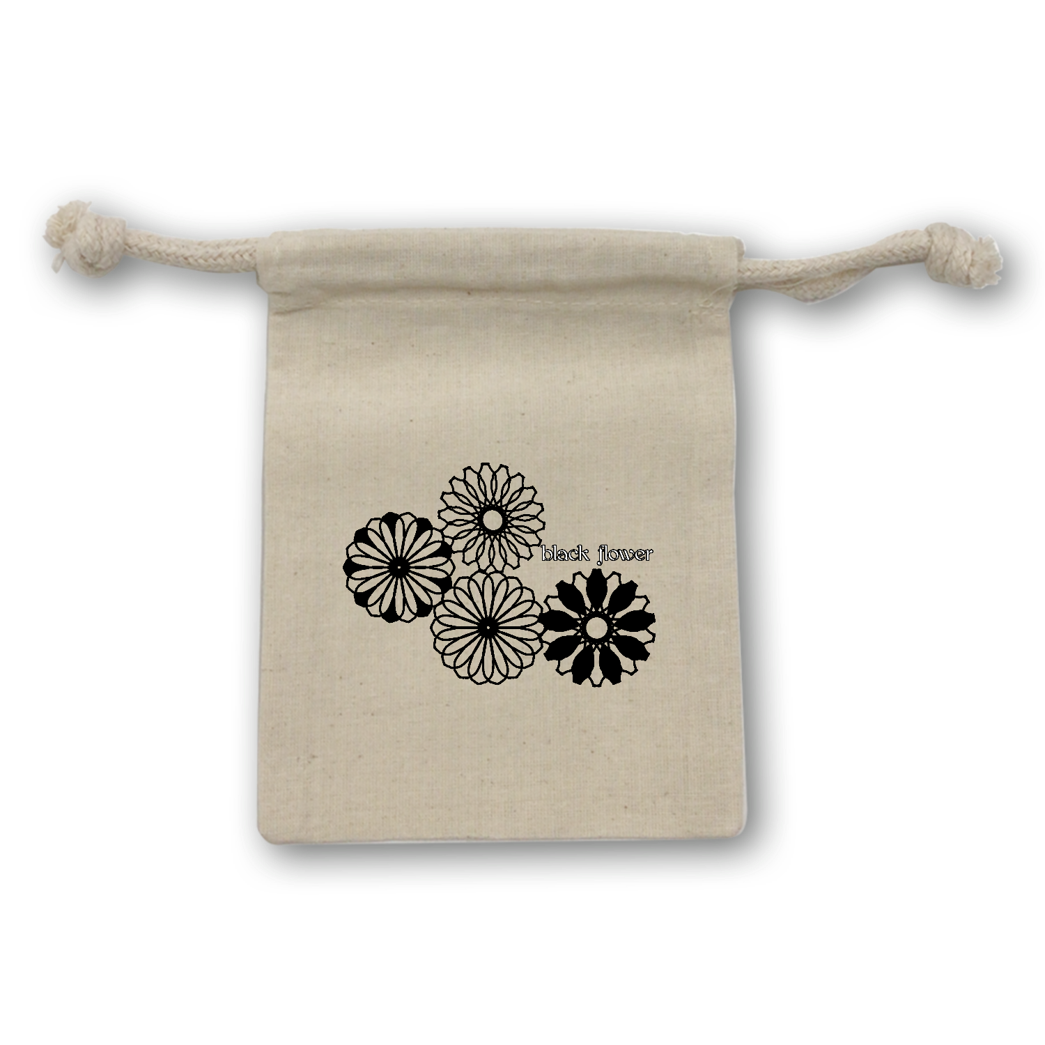 ブラックフラワー コットン巾着（SS）